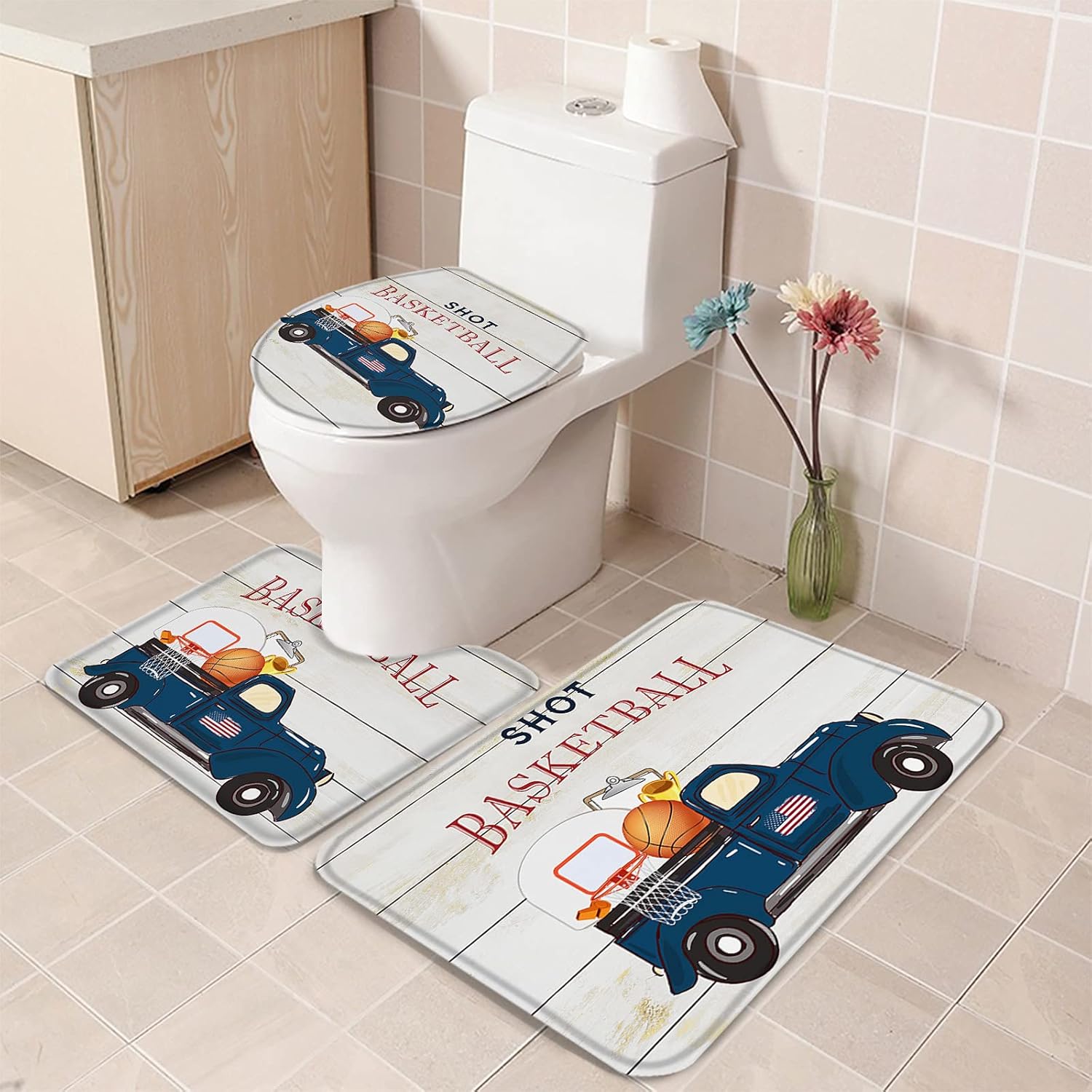 YESOF66 3 Piece Bath Rug Set with Non-Slip Backing