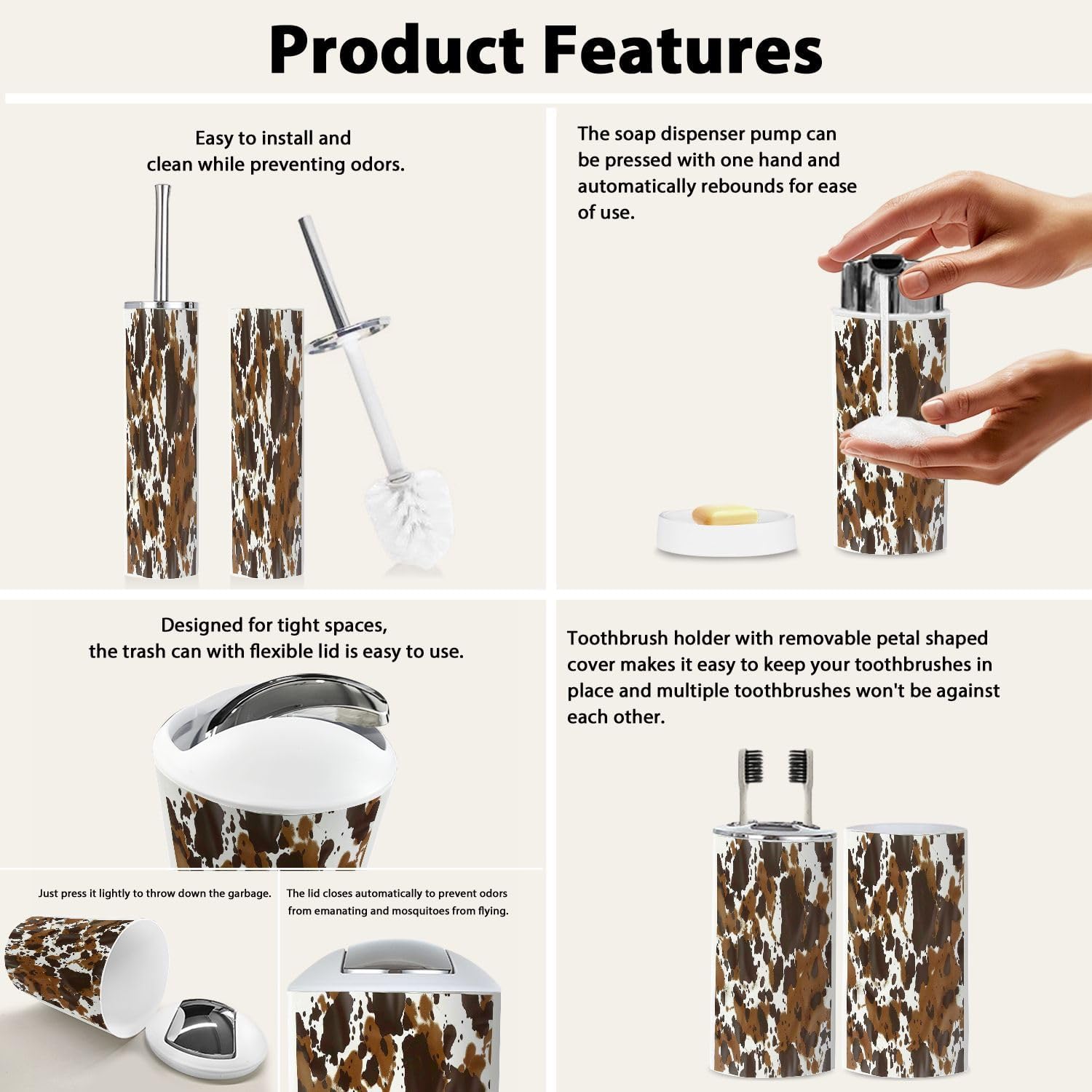 Boho Cow Leather Bathroom Accessory Set 6 Piece