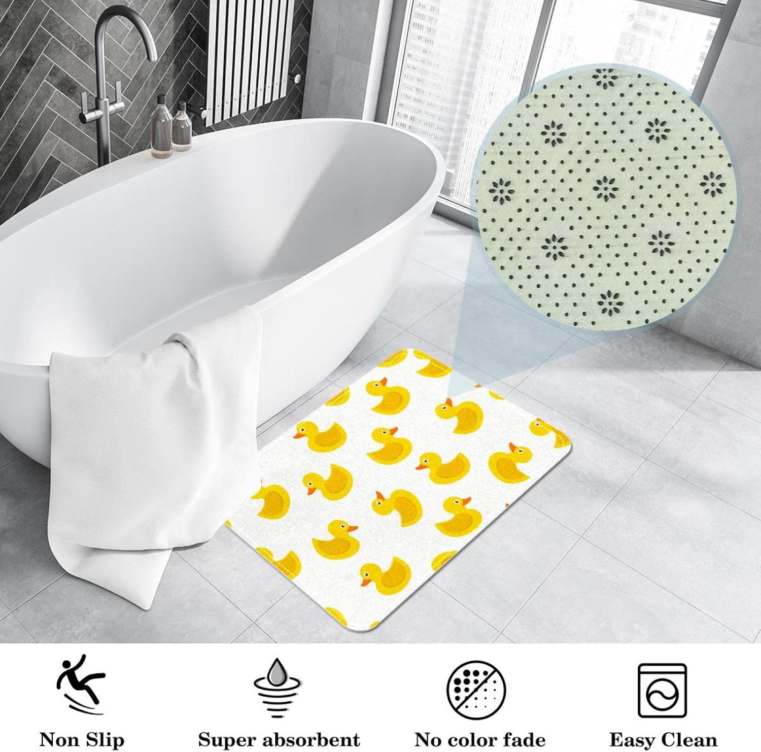 Yellow Rubber Duck Bath Rug 31x20 Non-Slip Door Mat