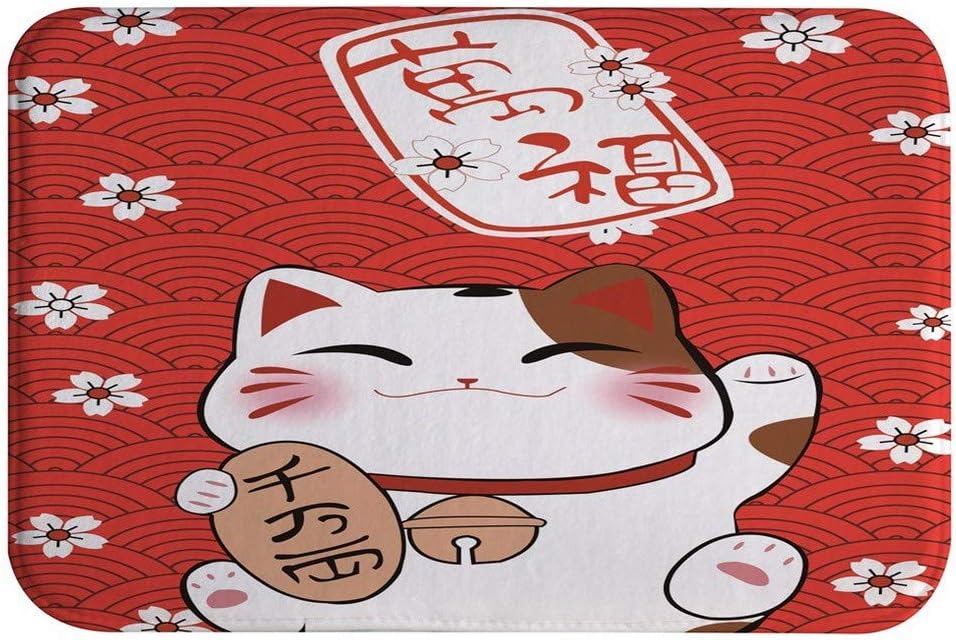 AMonamour Non-Slip Bath Mat with Lucky Cat Design