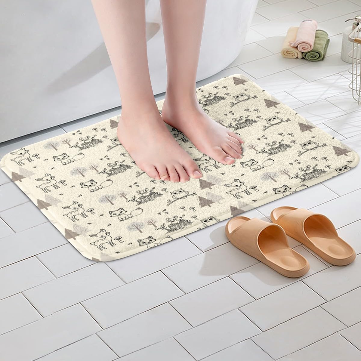 Jejeloiu Kids Wild Animals Bath Mat 16x24