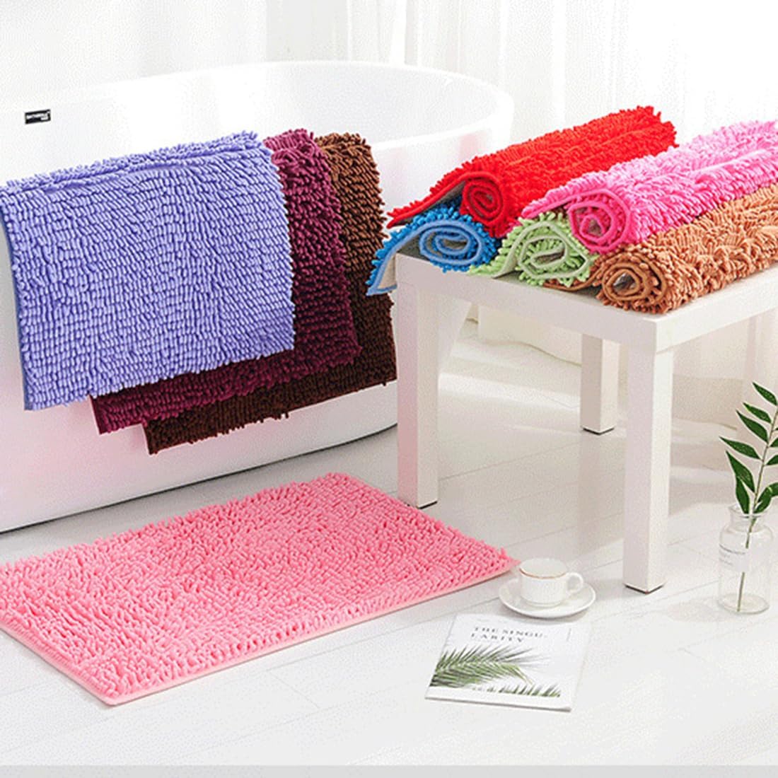 JAIJY Red Rectangle Chenille Bath Rug 1