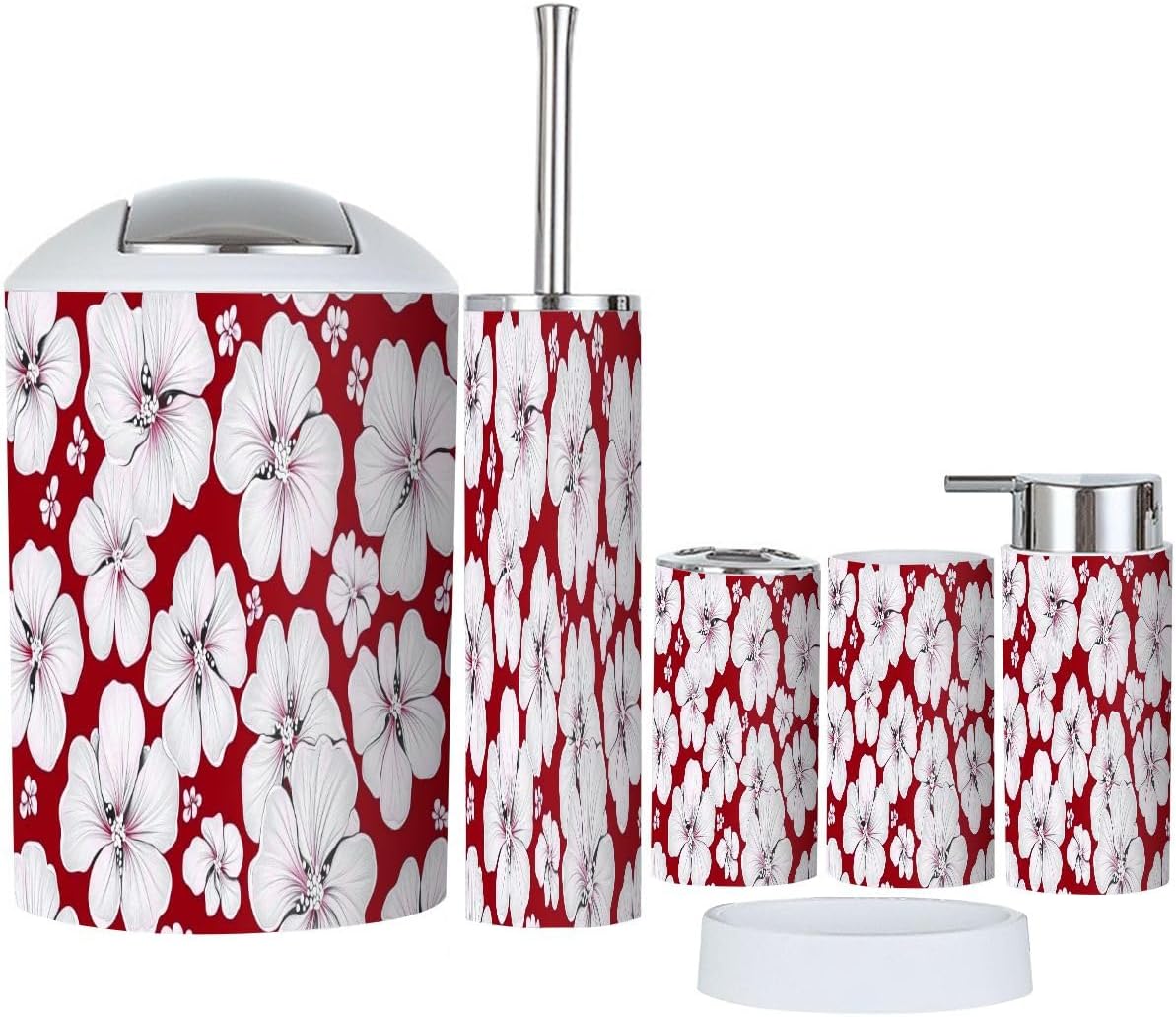 TRANQDEHOM 6-Piece Boho Floral Trash Can Set for Bathroom