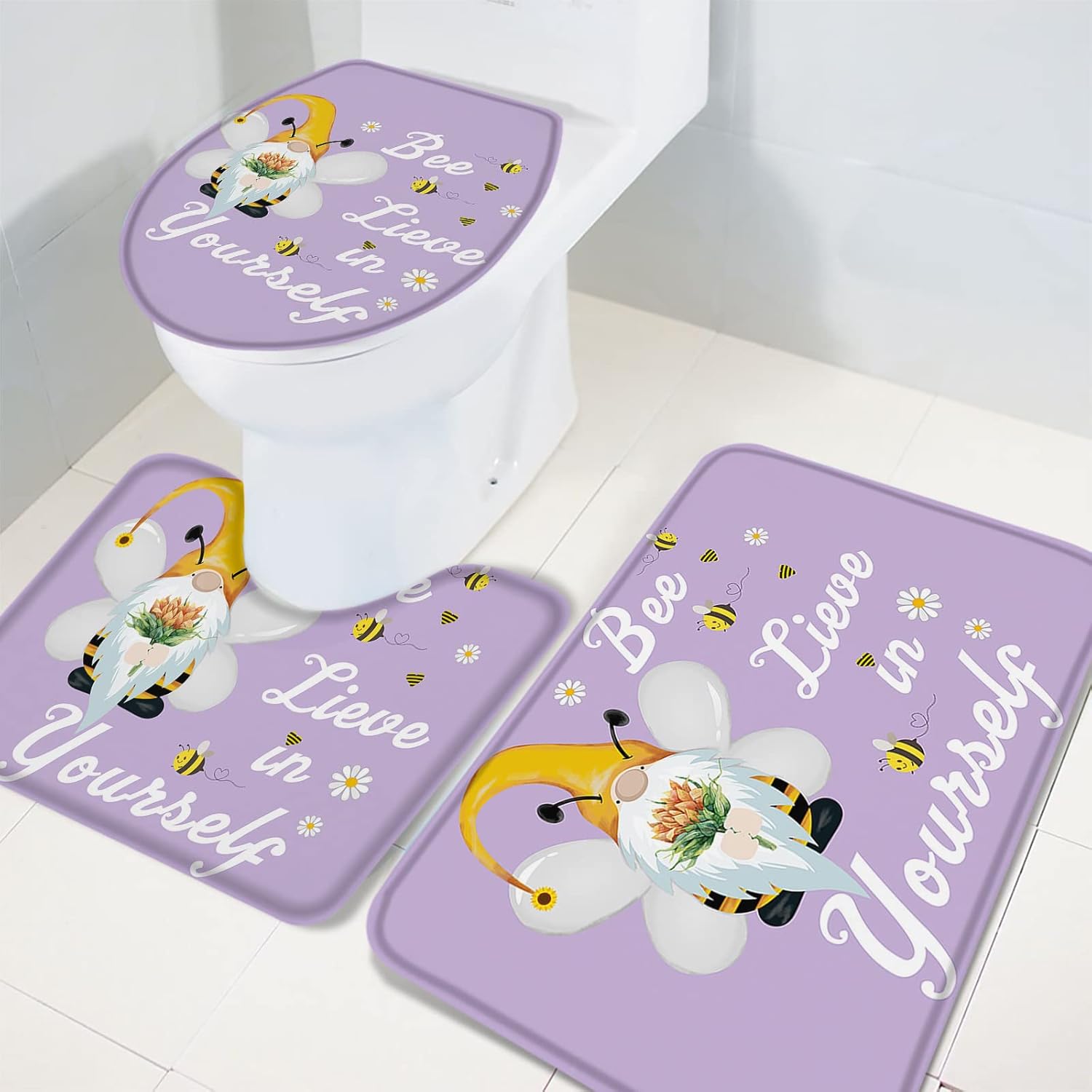 YESOF66 3 Piece Bathroom Rugs Set Non-Slip