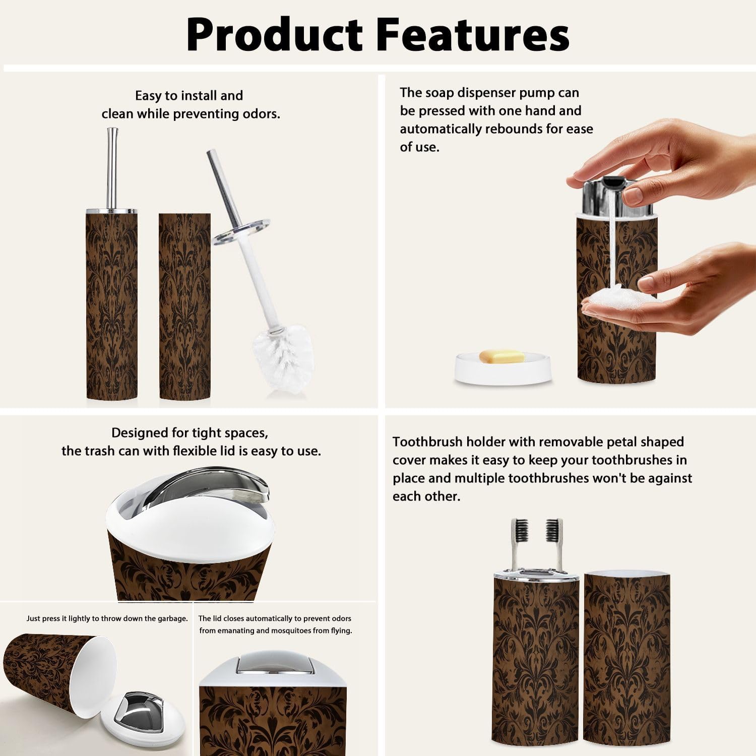 Boho Bathroom Accessory Set 6 Piece Modern Stylish