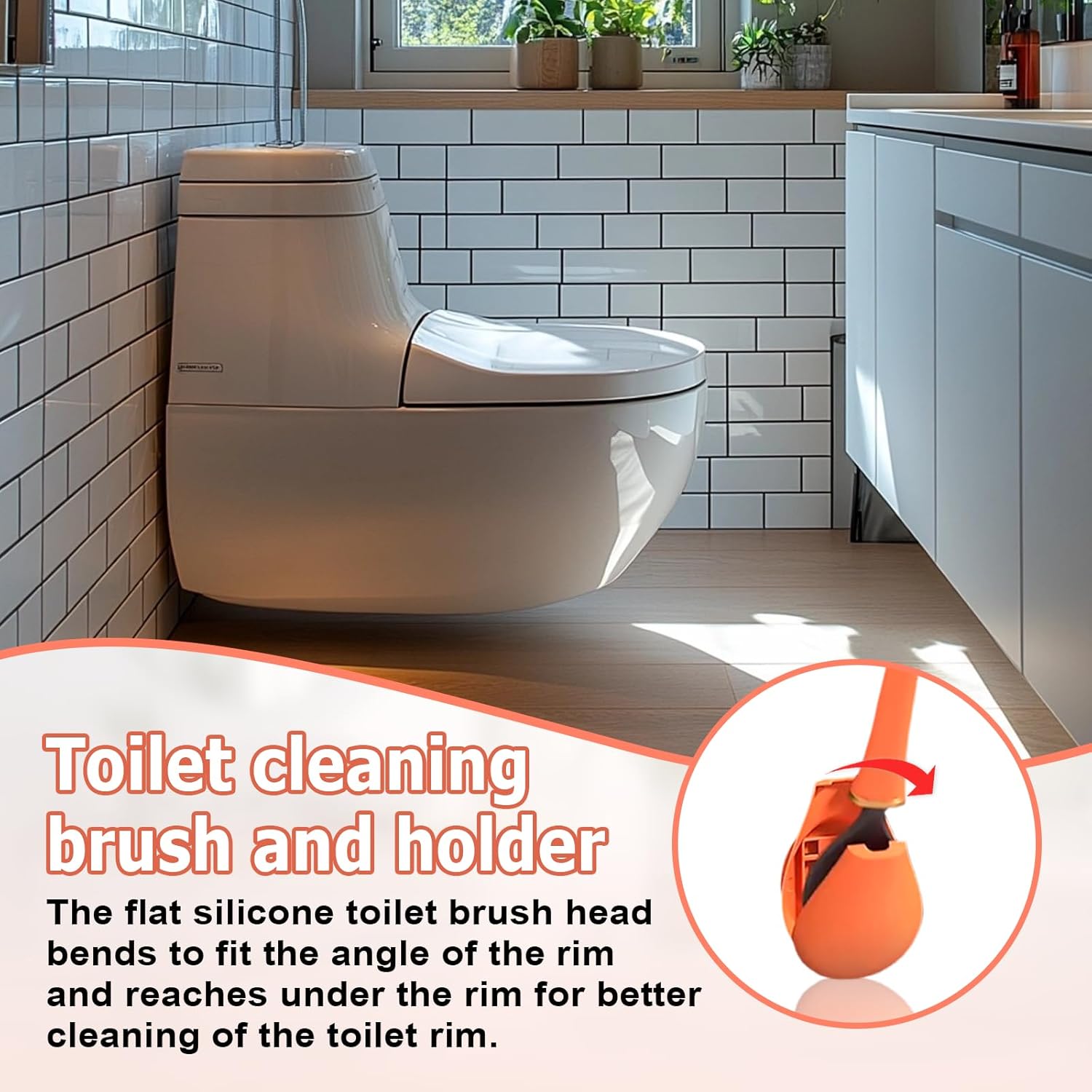 Modern Flexible Silicone Toilet Brush and Holder Set Orange