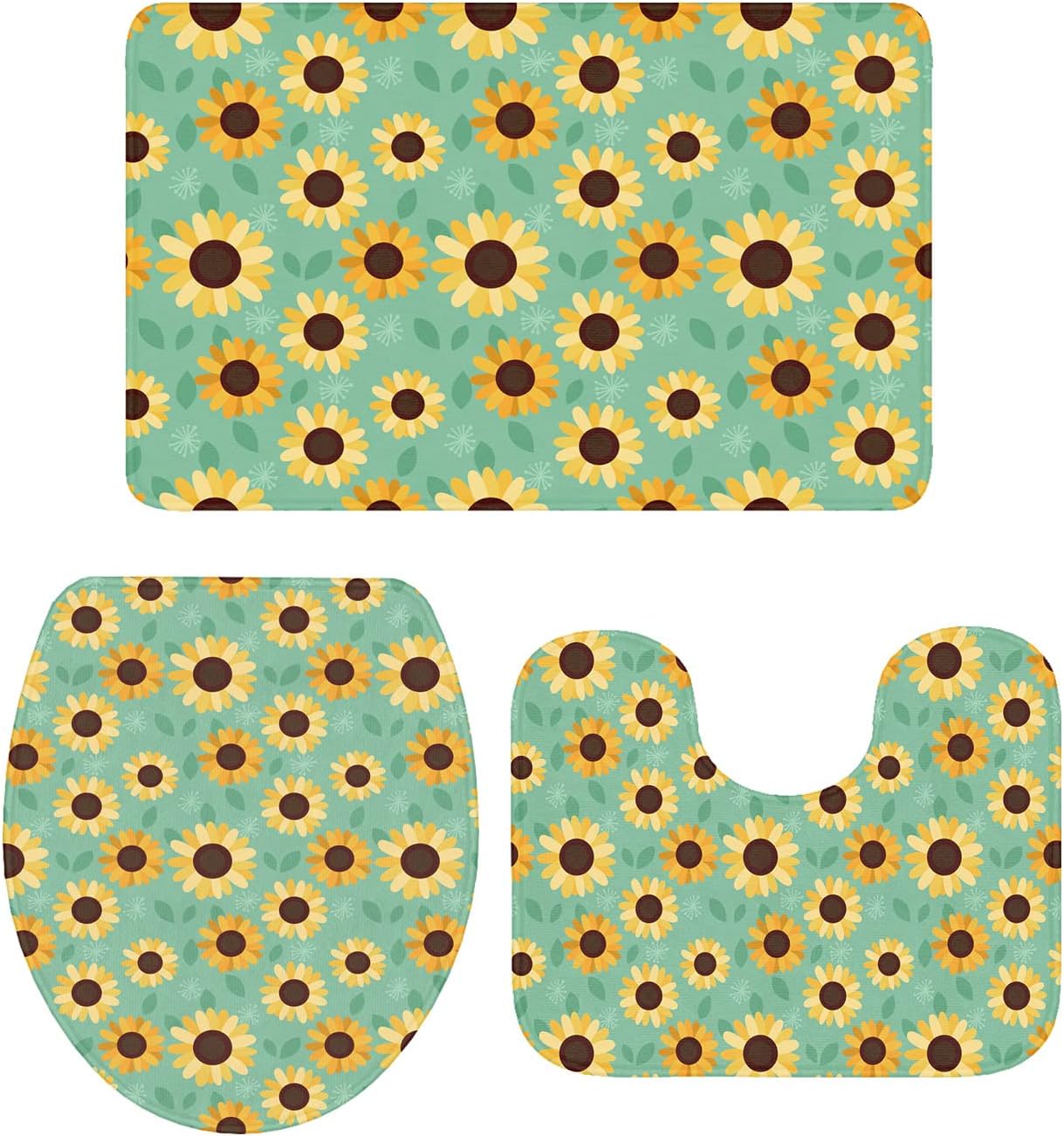 YESOF66 3 Piece Bathroom Rug Set with Non-Slip Sunflower Pattern