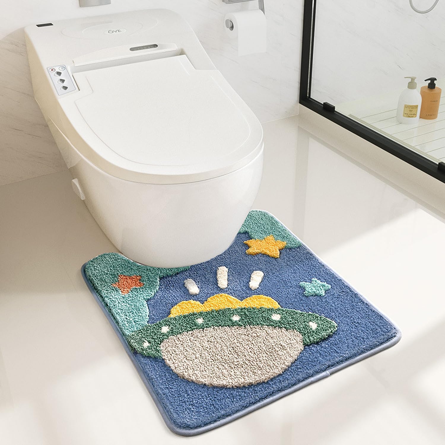Tyrafry Cute U-Shaped Toilet Rug 20x22 Inches Non Slip Microfiber Bath Mat