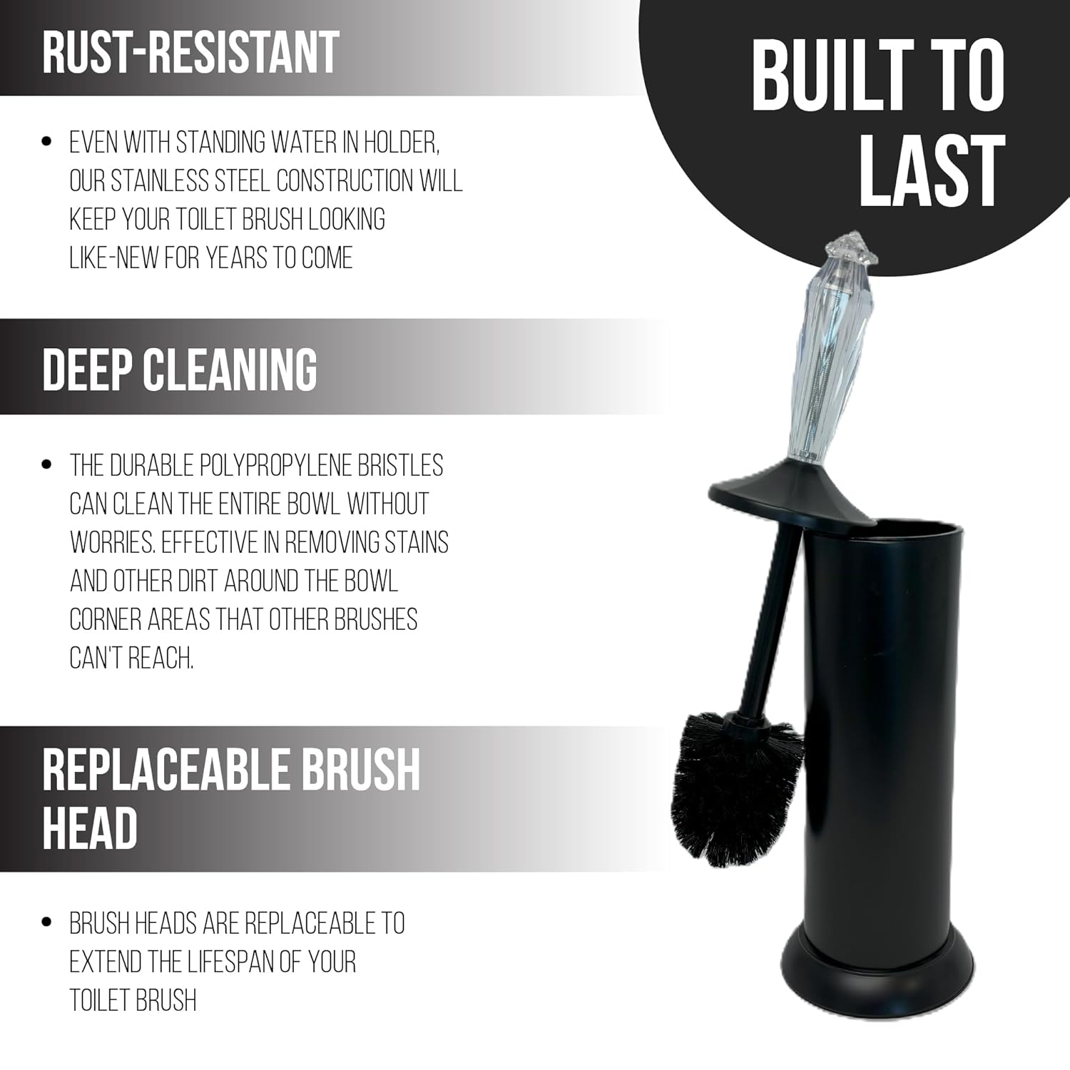Splash Home Adora Toilet Brush with Holder - Matte Black