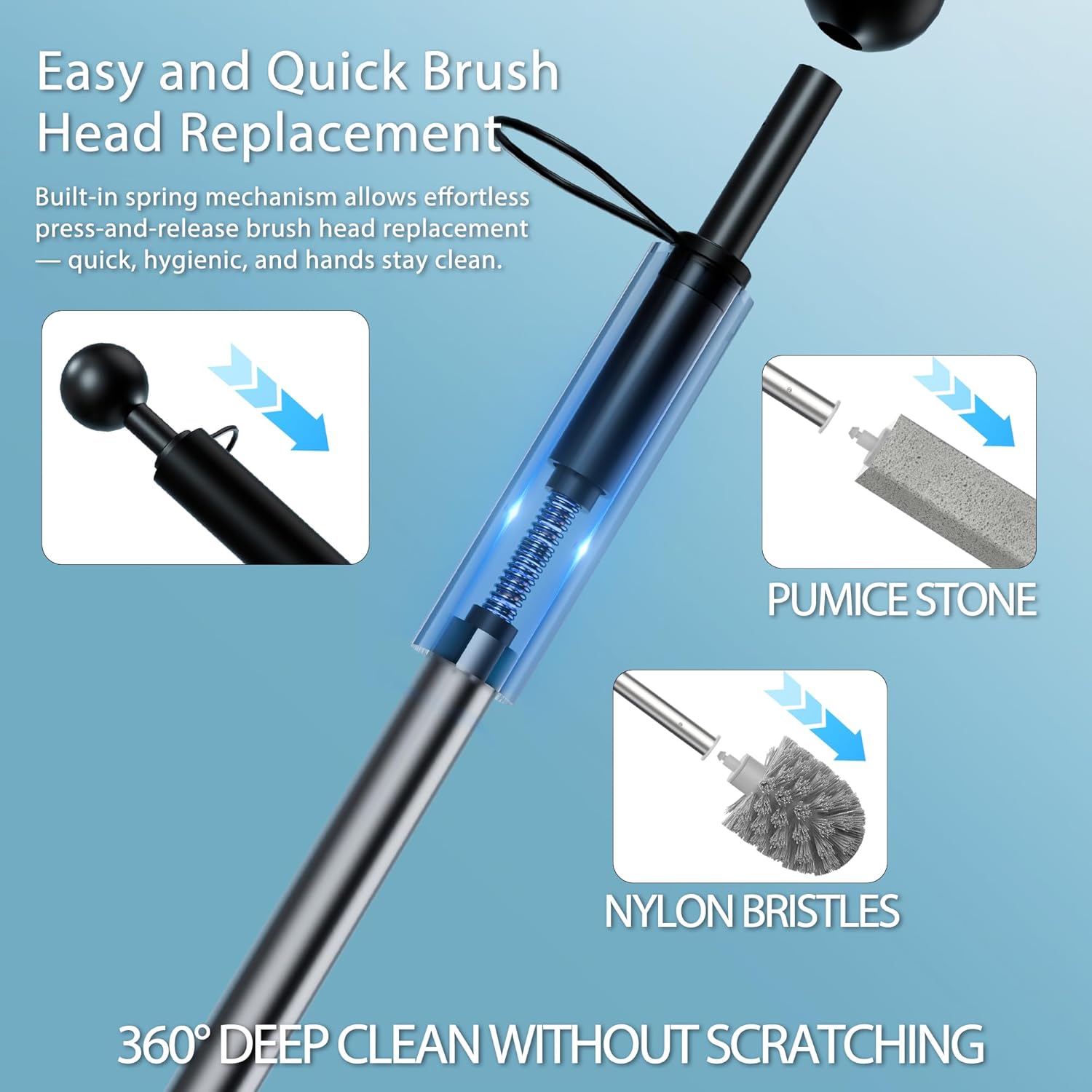 YINGMORE Toilet Brush and Holder Set with Pumice Stone