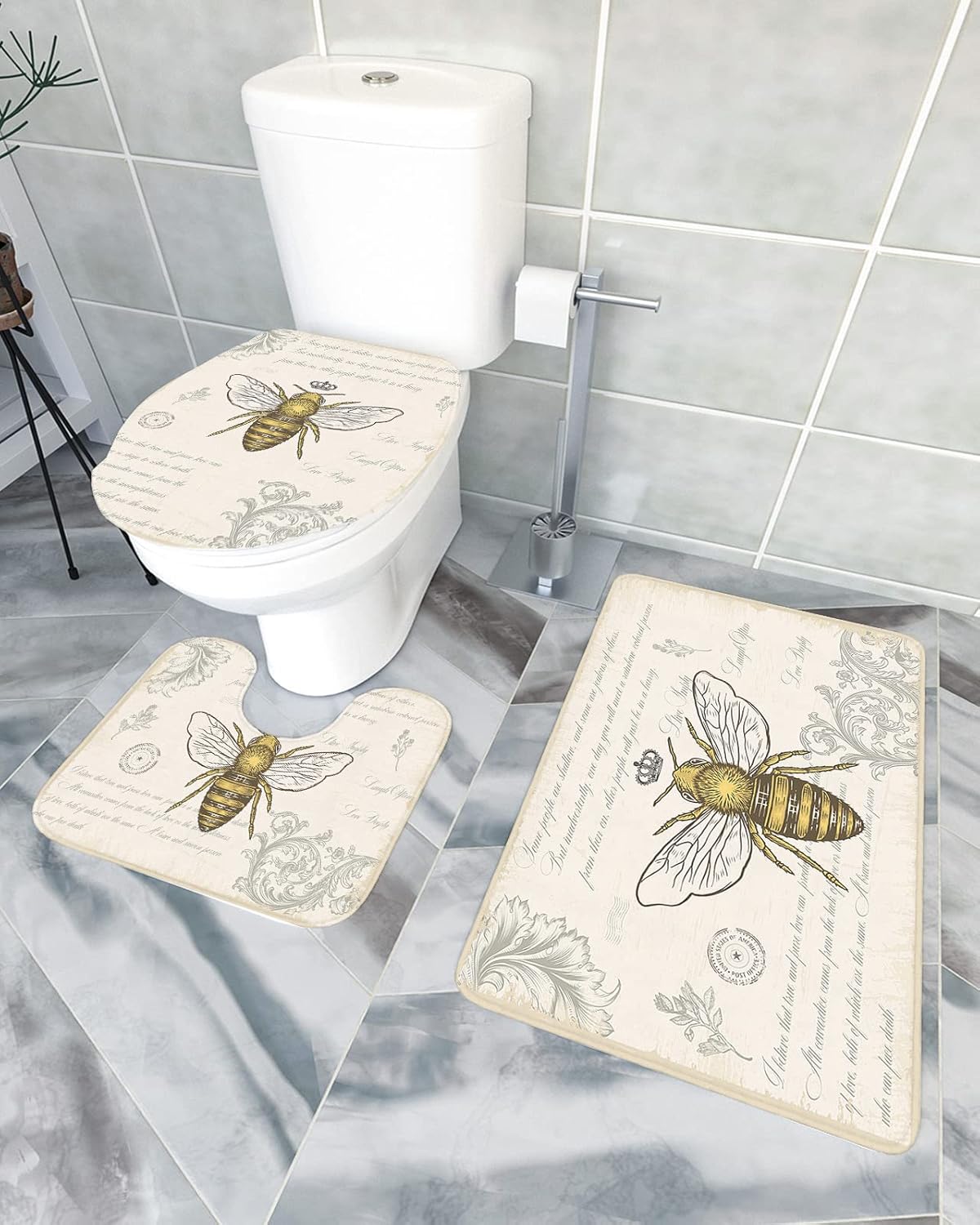 YESOF66 3 Piece Bathroom Rug Set with Non-Slip Dots 1