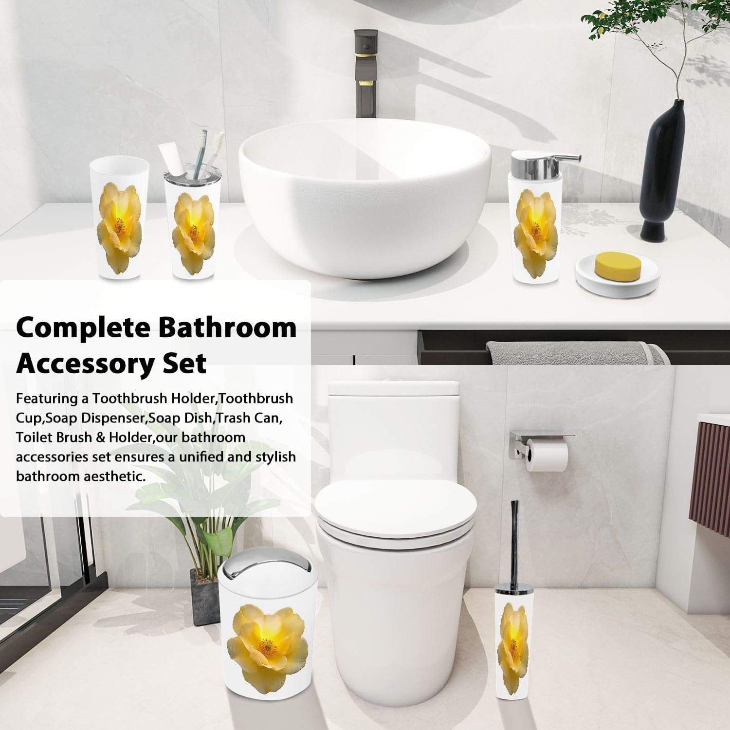 Boho Rose Bathroom Accessories Set 6 Piece
