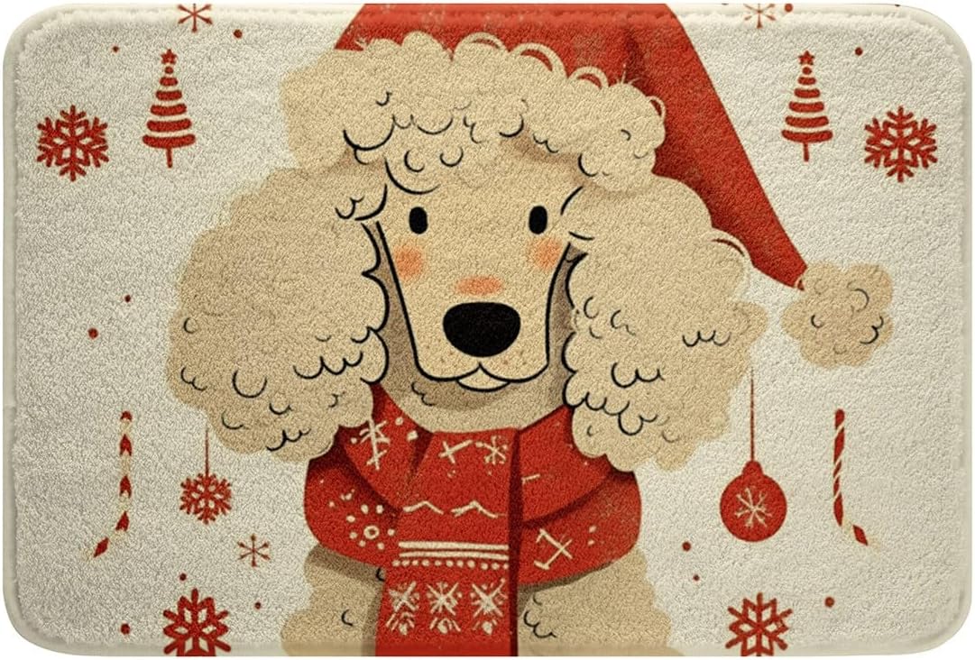 Feelyou 16x24 Christmas Dog Bath Rug with Non-Slip TPR Bottom