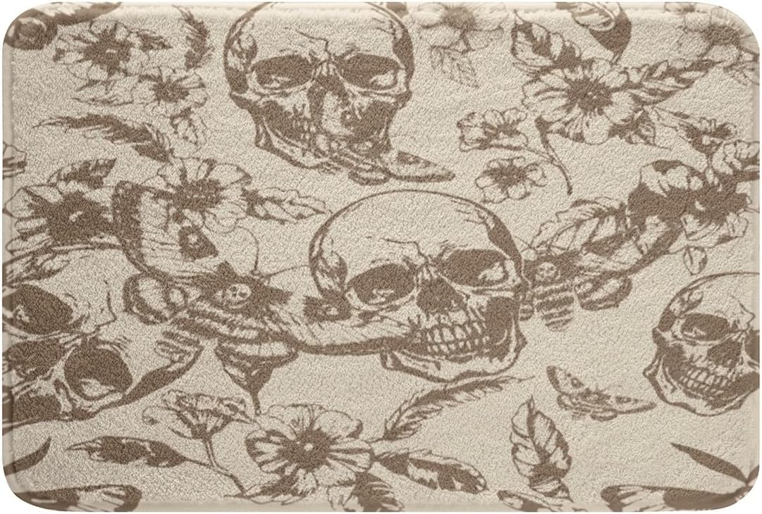 Gothic Skull Bath Rug 16x24 inch Non-Slip Microfiber