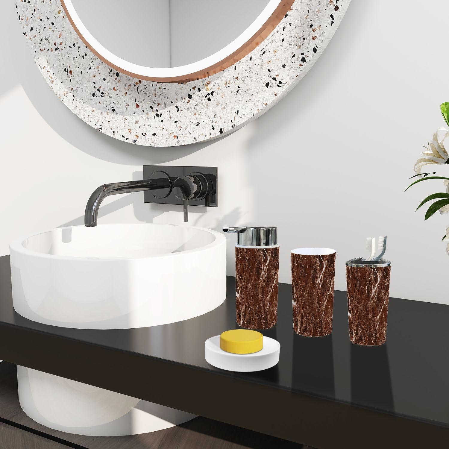 Boho Brown Bathroom Accessory Set 6 Piece