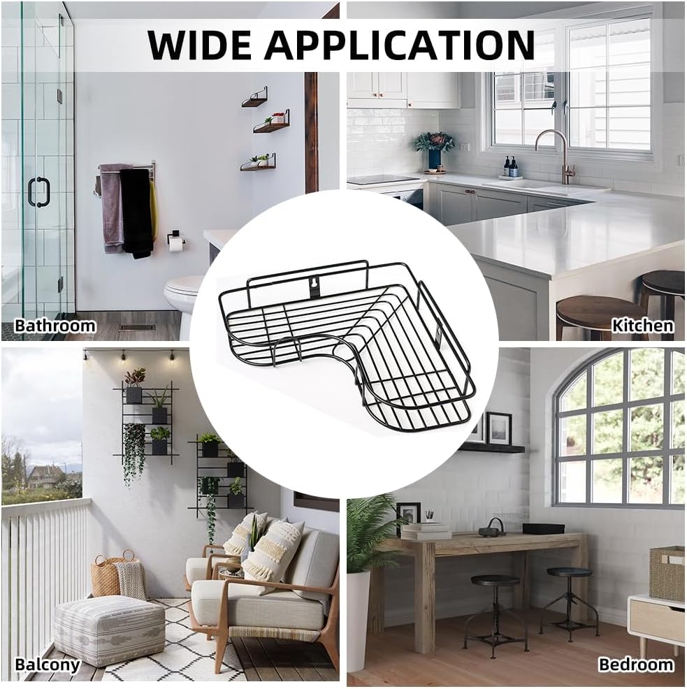 YUHOME Anti-Swing Corner Iron Shower Caddy with 2 Hooks 1