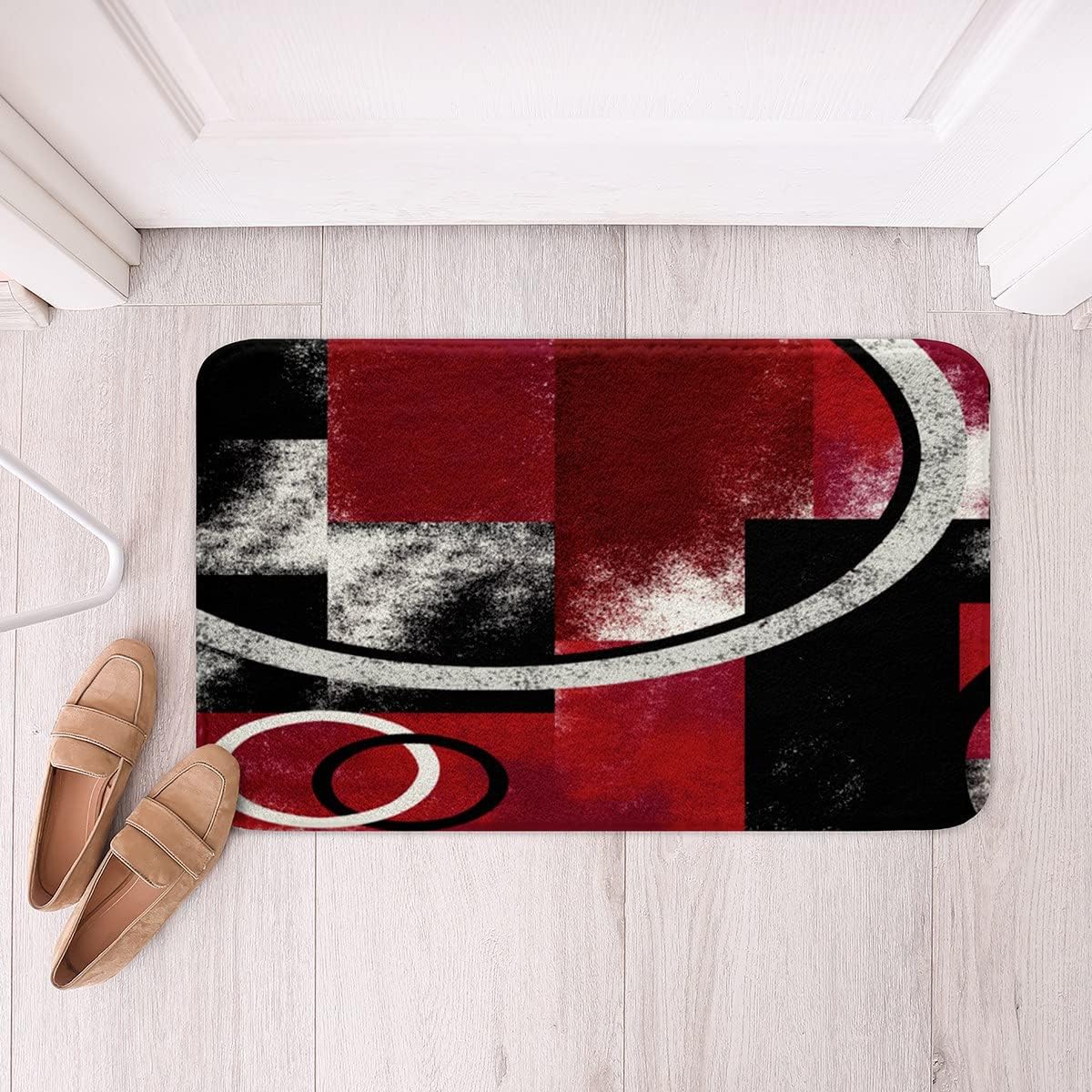 FHTHKA Red Black Retro Circle Geometry Bath Mat 24x16 Inch 1