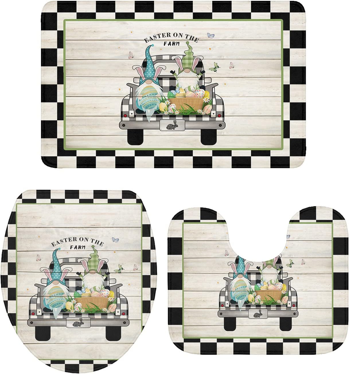 YESOF66 3 Piece Bathroom Rugs Set with Non-Slip Backing