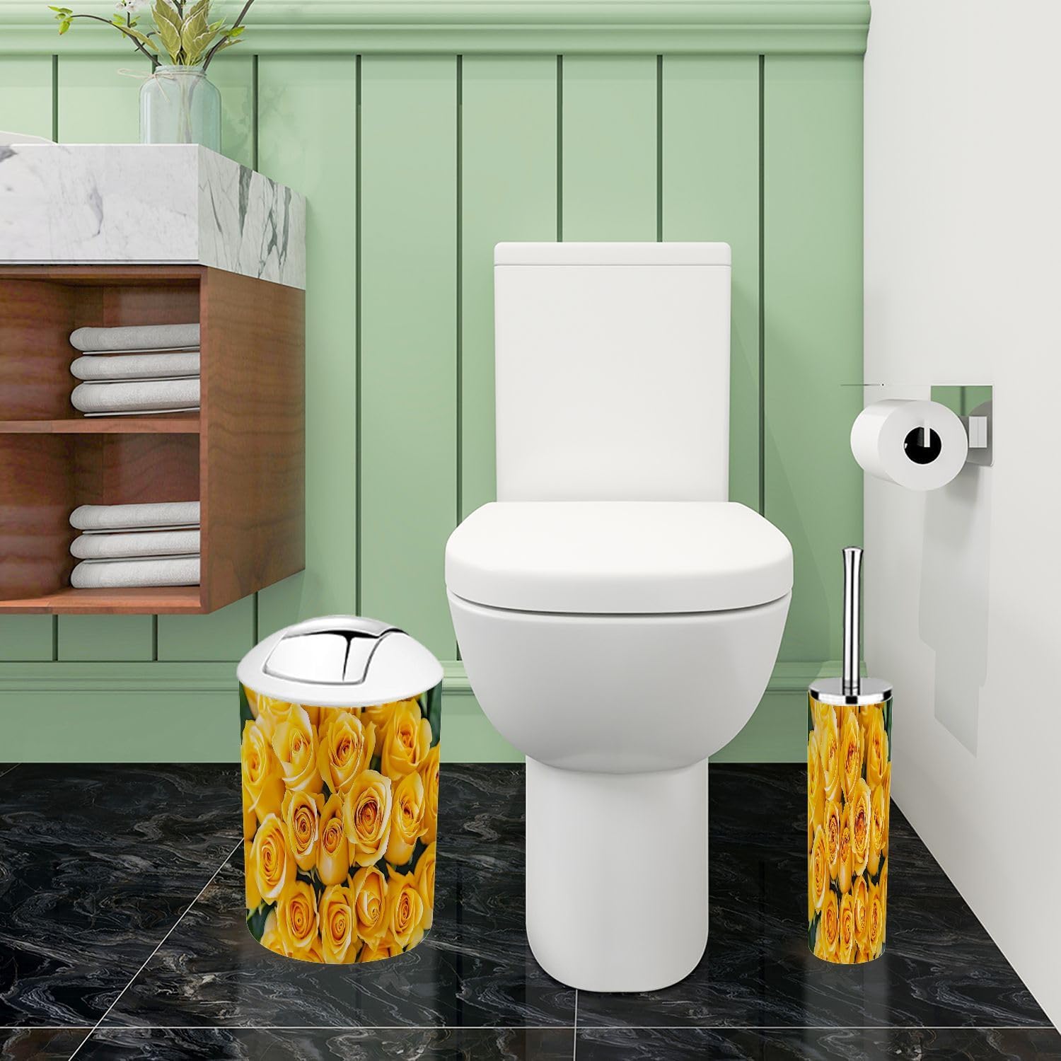 Boho Yellow Roses Bathroom Accessories Set 6 Piece