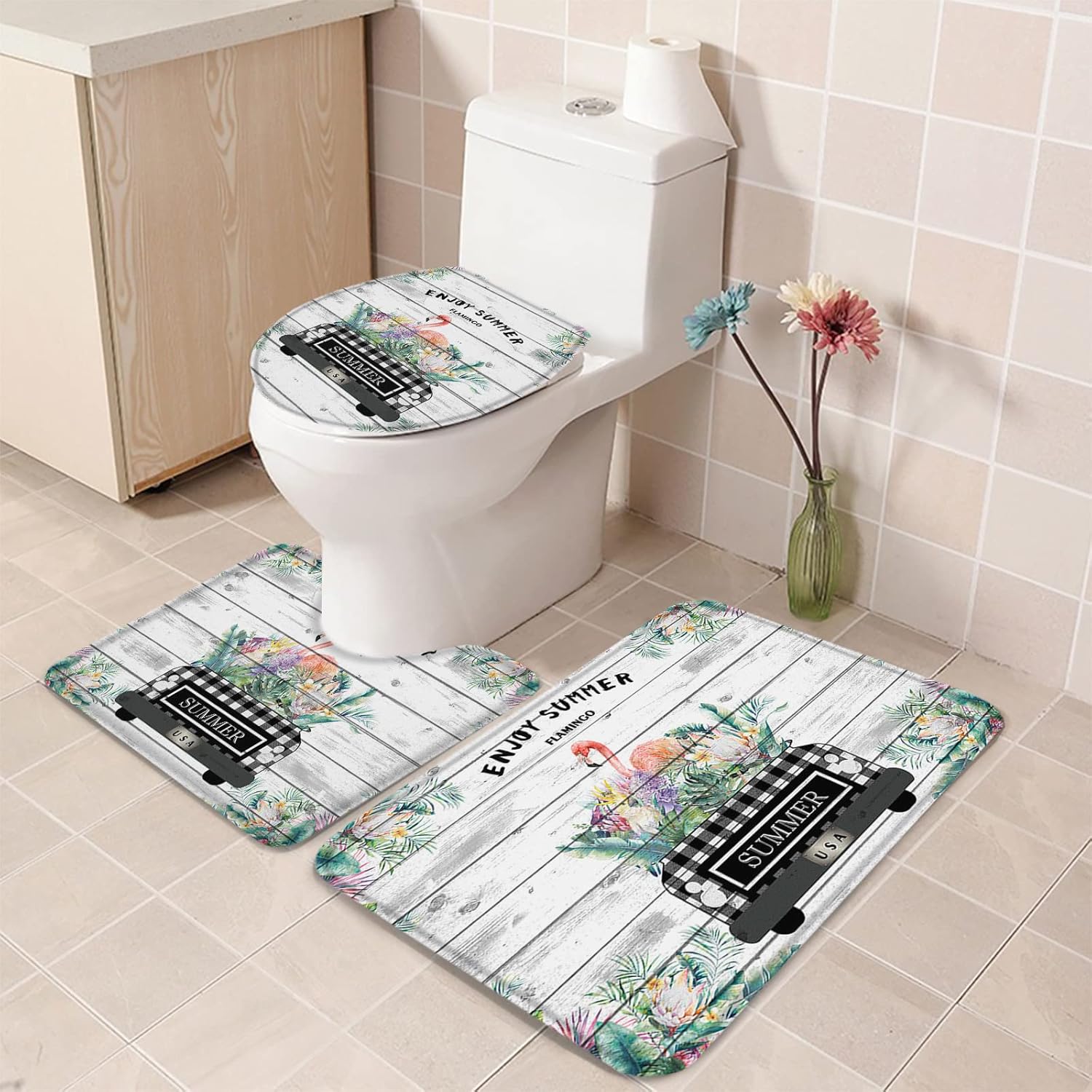 YESOF66 3 Piece Bathroom Rugs Set with Non-Slip Dots