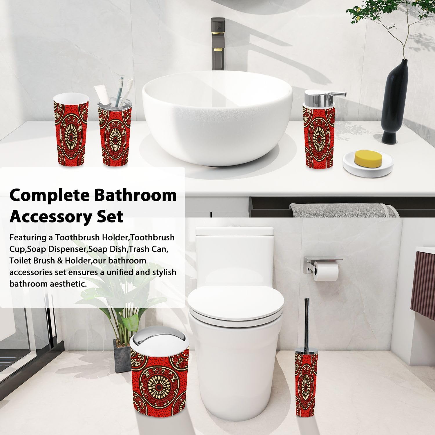 Boho Circle Bathroom Accessory Set 6 Piece 1