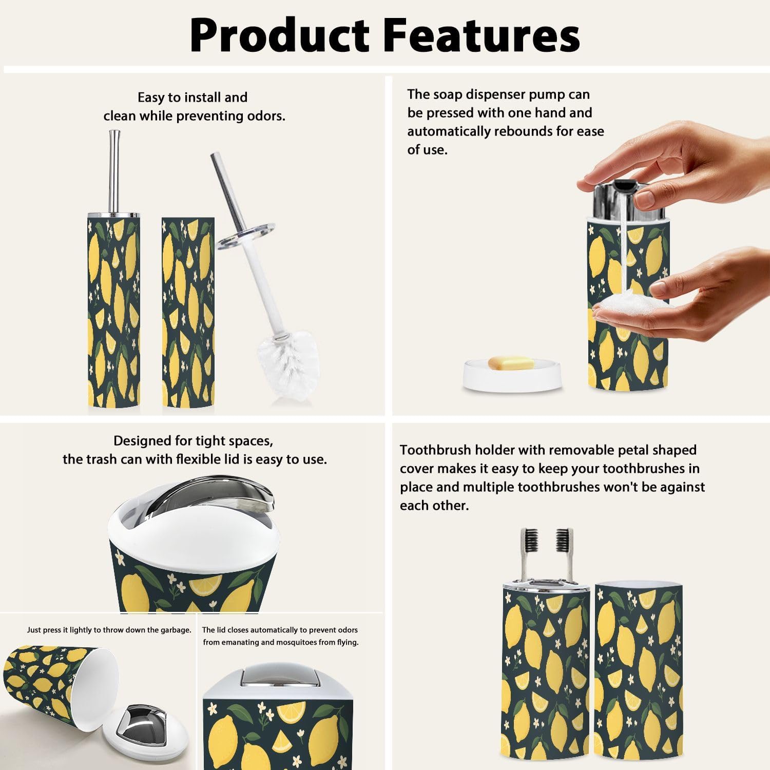 TRANQDEHOM 6-Piece Boho Tropical Bathroom Accessory Set