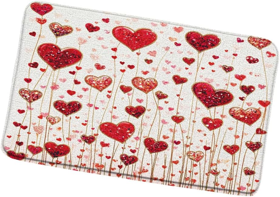 Red Love Hearts Bath Rug 16x24 Inch