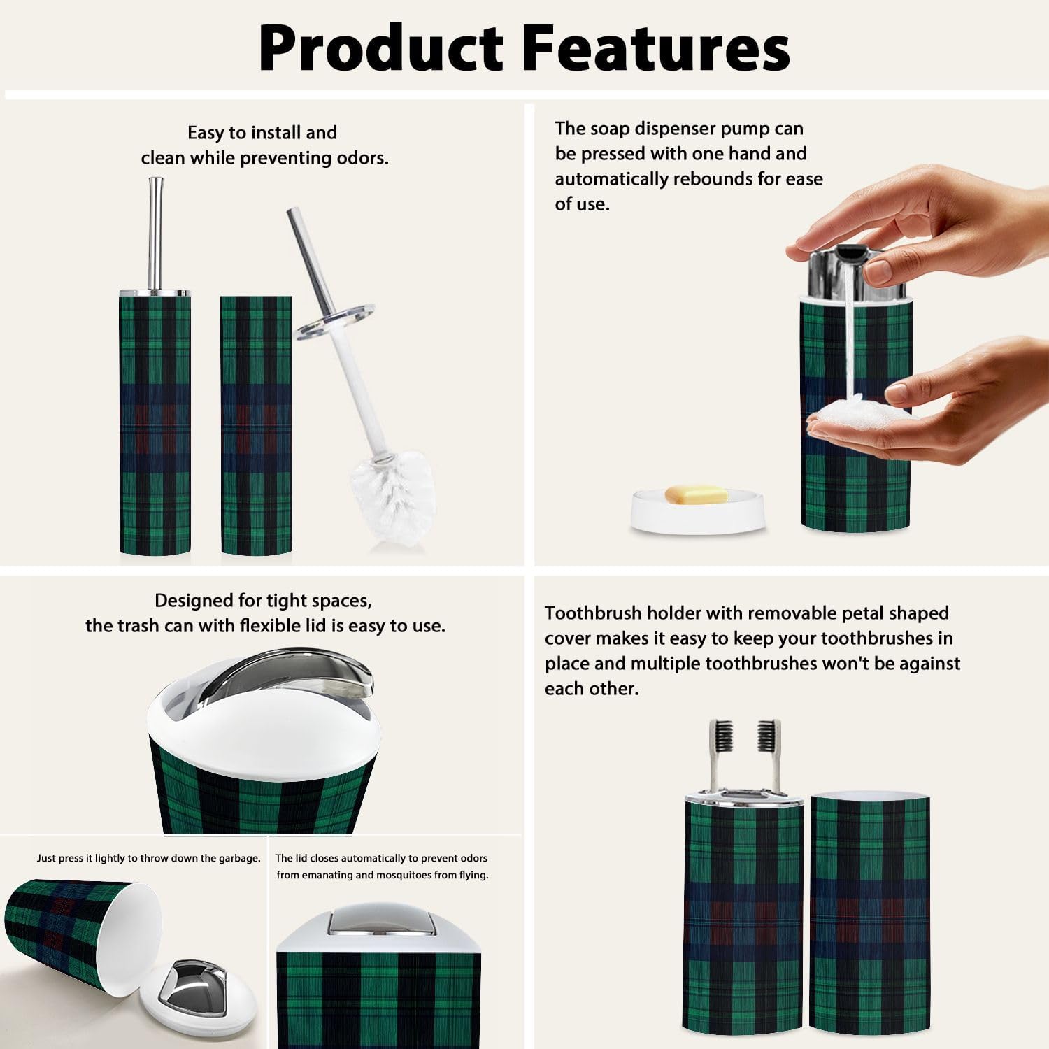 Boho Plaid 6-Piece Bathroom Accessory Set 1