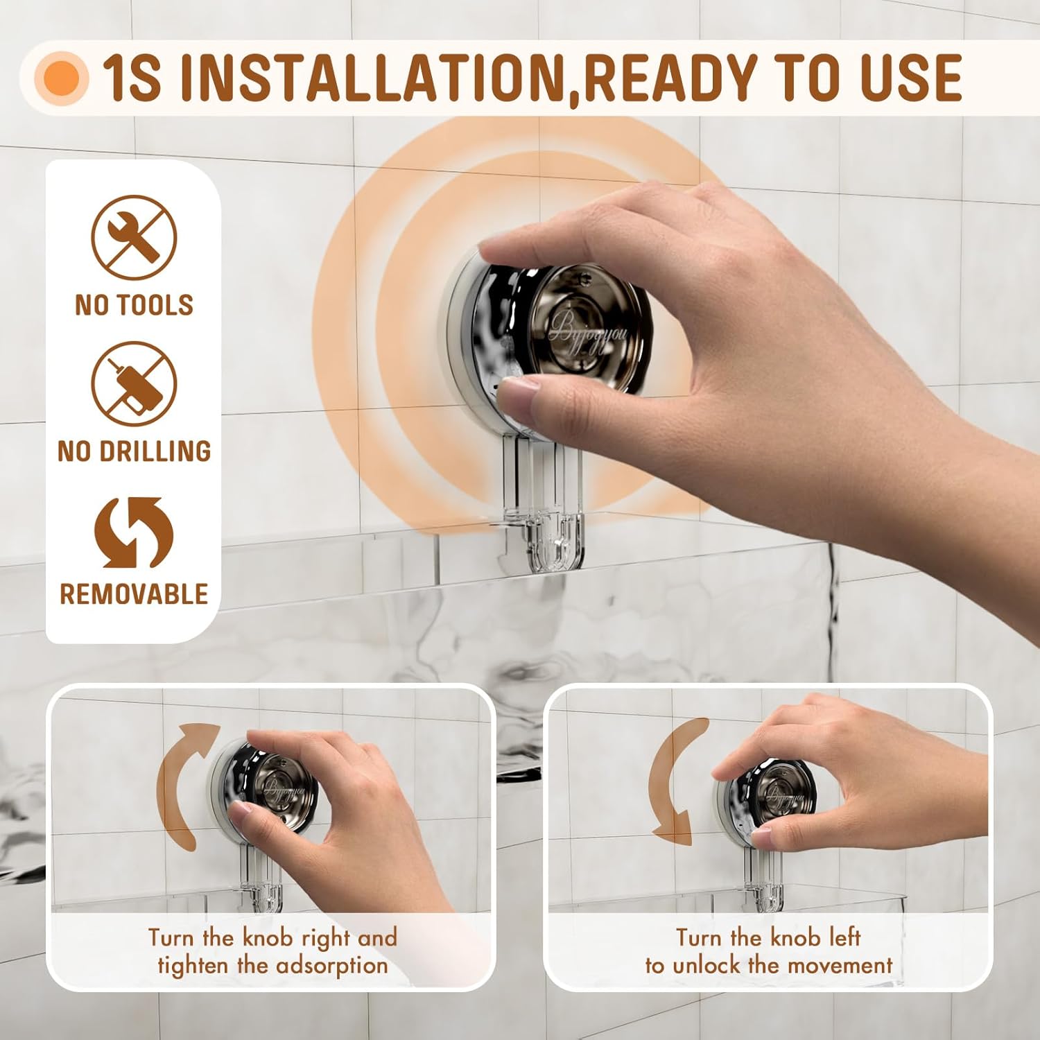 MEIGESI Acrylic Suction Cup Shower Caddy Wall Mounted No Drill Silver