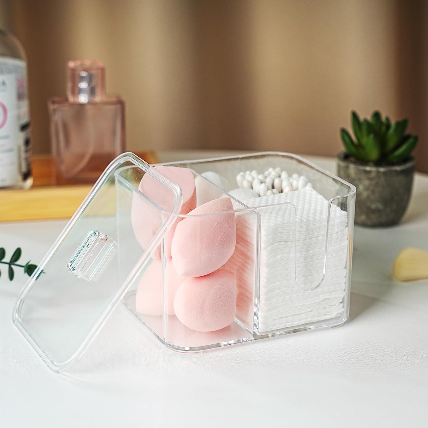 QTip Holder with 4 Compartments Clear Acrylic Organizer for Bathroom 1