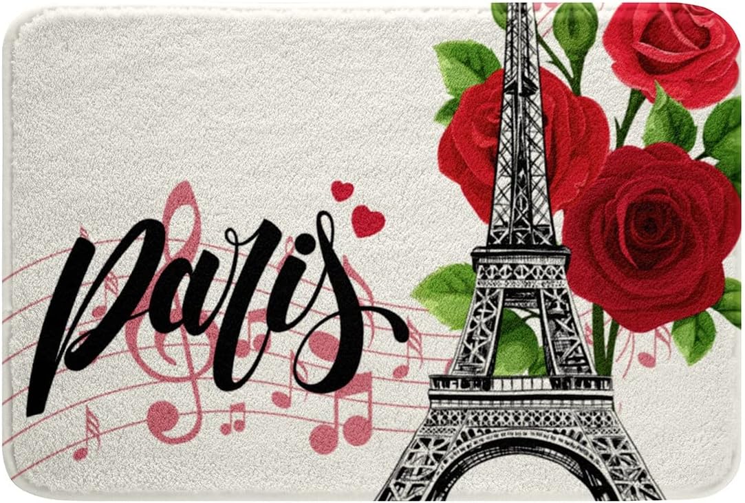HSTDUNYE Paris Door Mat Bright Rose Flower 16x24 Plush Carpet