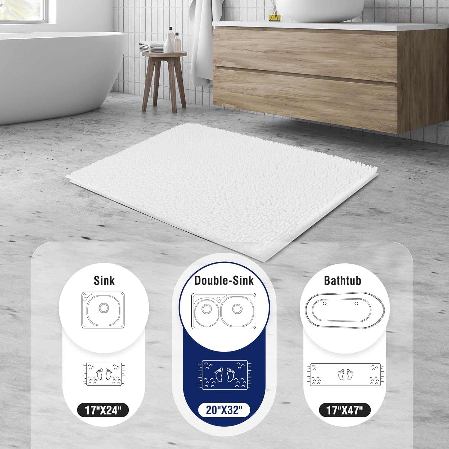 TECHMILLY 32 x 20 Chenille Bath Rug - Soft Non Slip Absorbent