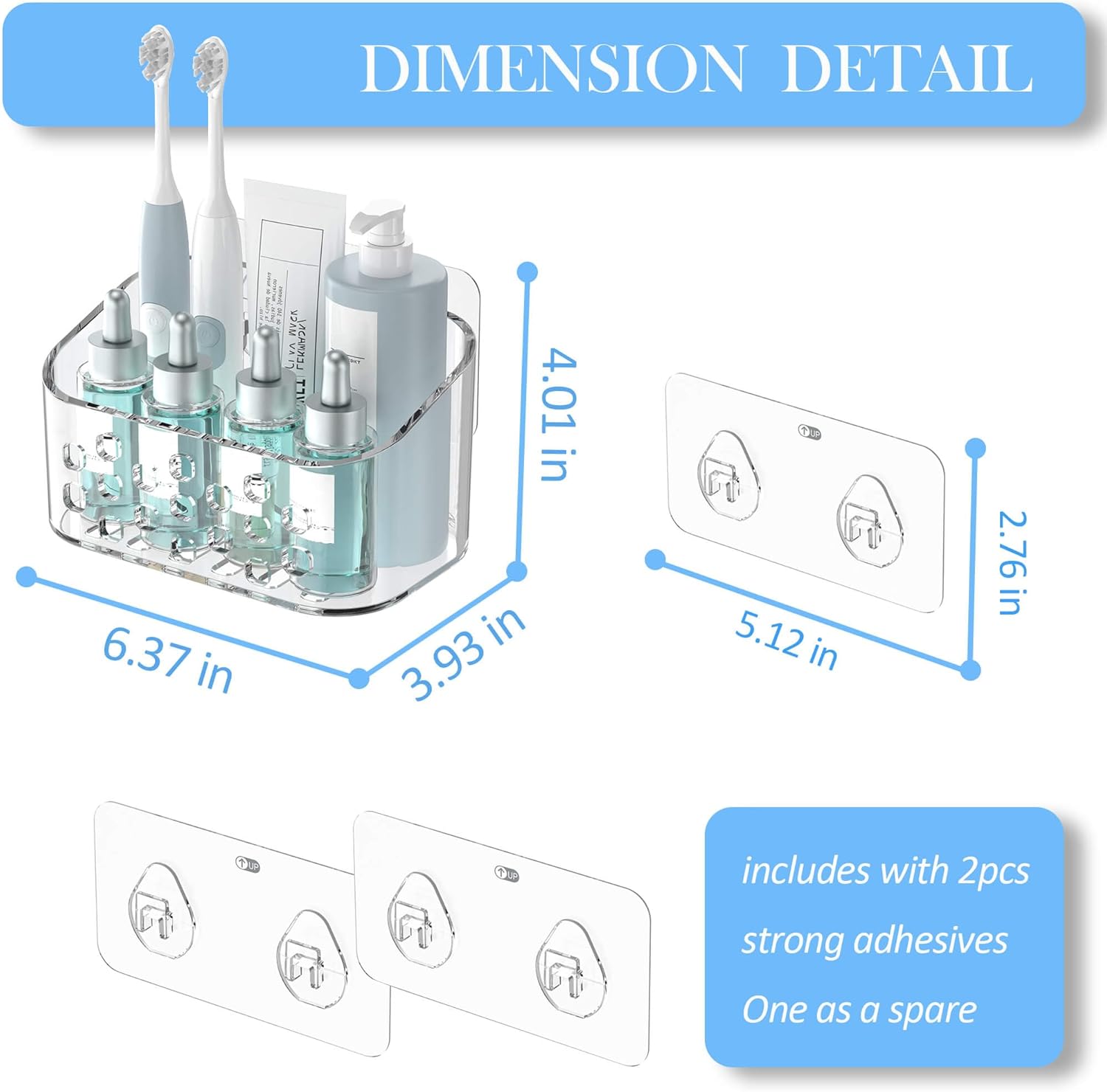 TZAMLI Wall Mounted Shower Organizer Clear Acrylic Storage Basket Self-Adhesive Shelf for Bathroom Kitchen Pantry