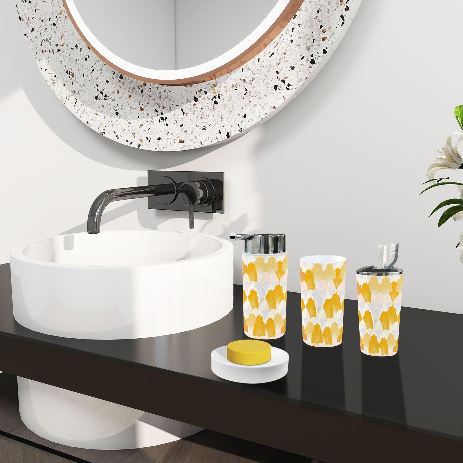 Boho Japanese Style 6 Piece Bathroom Accessory Set