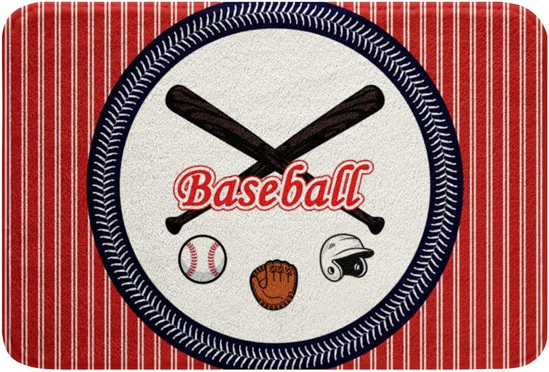 3D Baseball Bath Rug with Red Stripes for Boys Girls