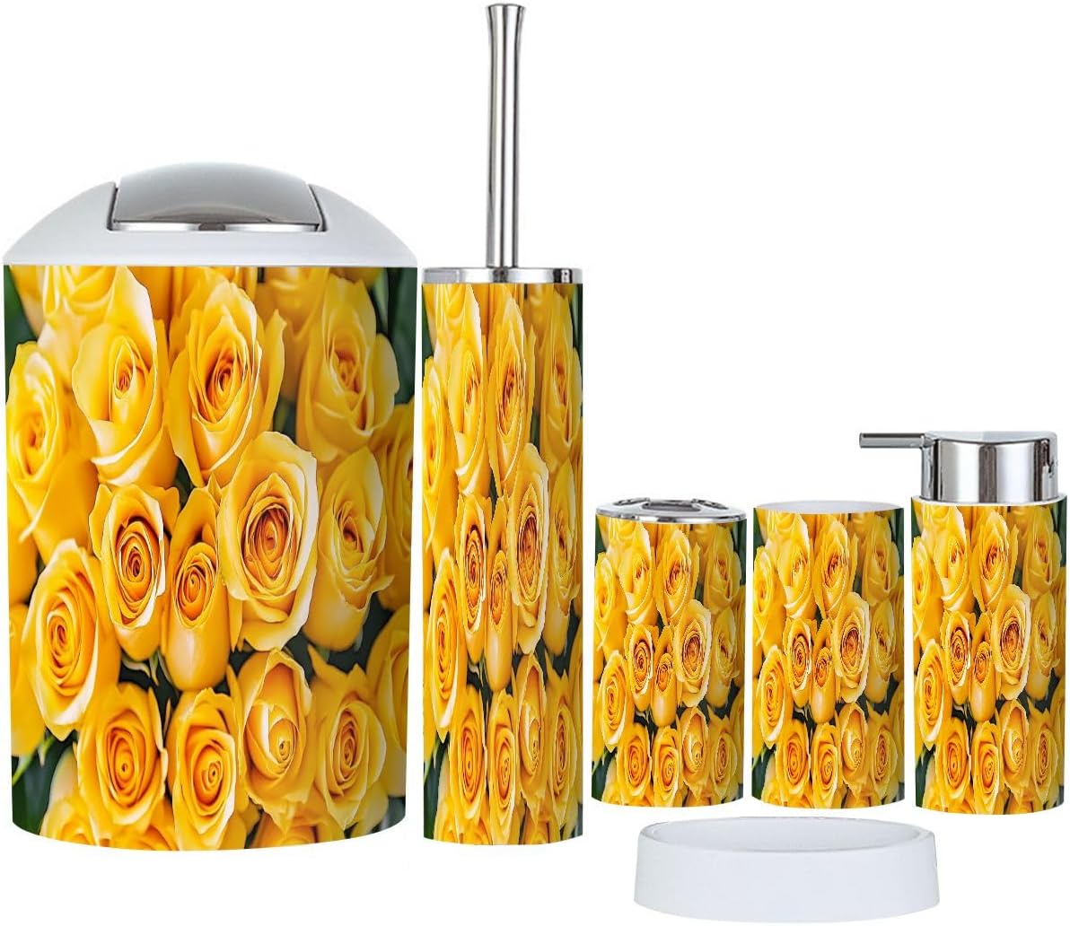 Boho Yellow Roses Bathroom Accessories Set 6 Piece