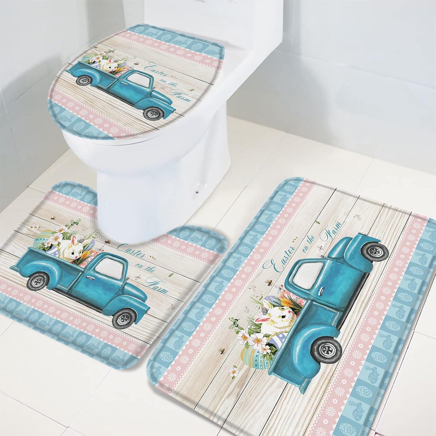 YESOF66 3 Piece Bathroom Rug Set with Non-Slip Base