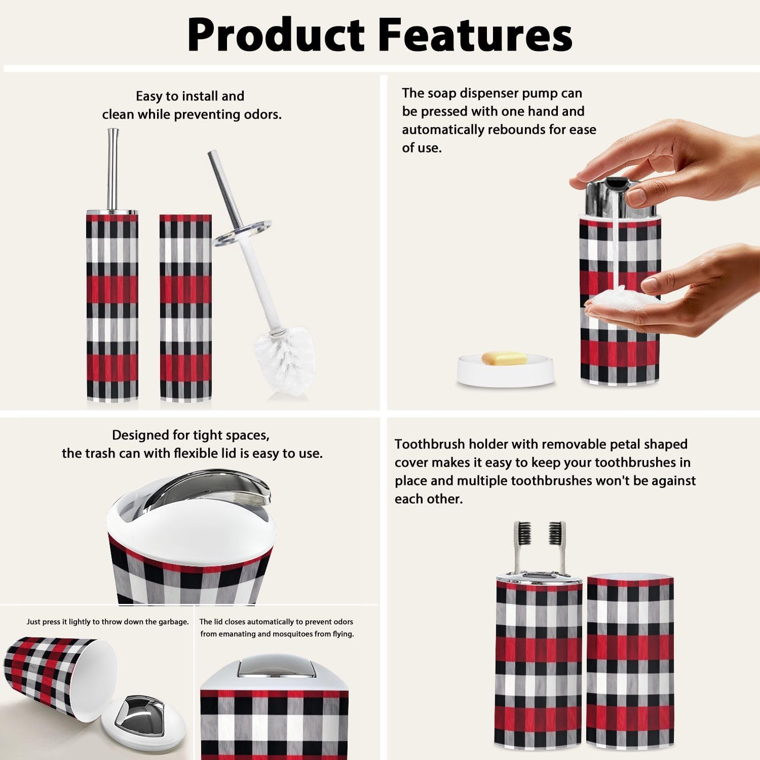 Boho Colorful Tartan Bathroom Accessory Set of 6