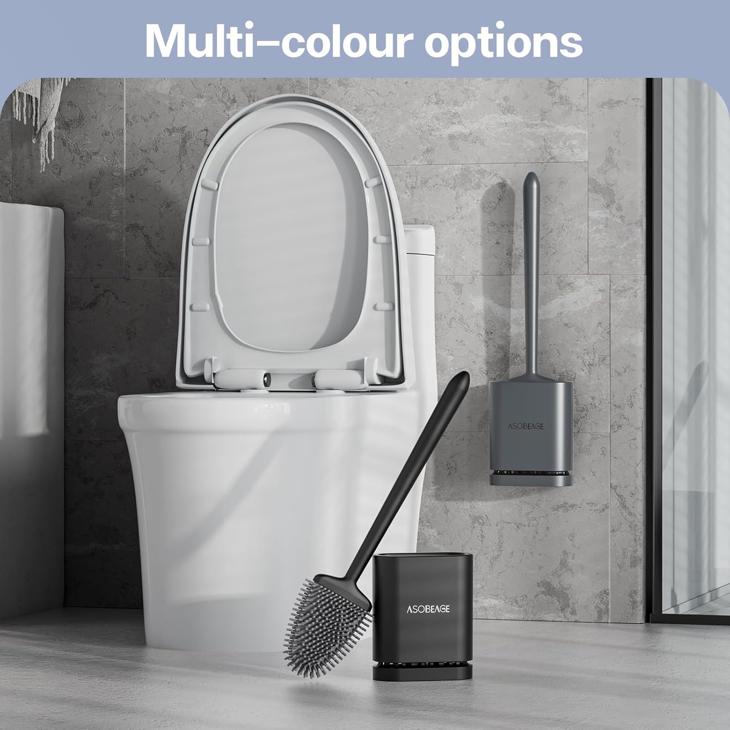 ASOBEAGE Deep Cleaner Toilet Brush with No-Slip Handle and Quick Drying Holder