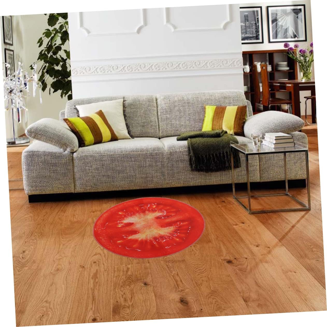 PRETYZOOM Round Non-Slip Bath Rug with Fruit Pattern
