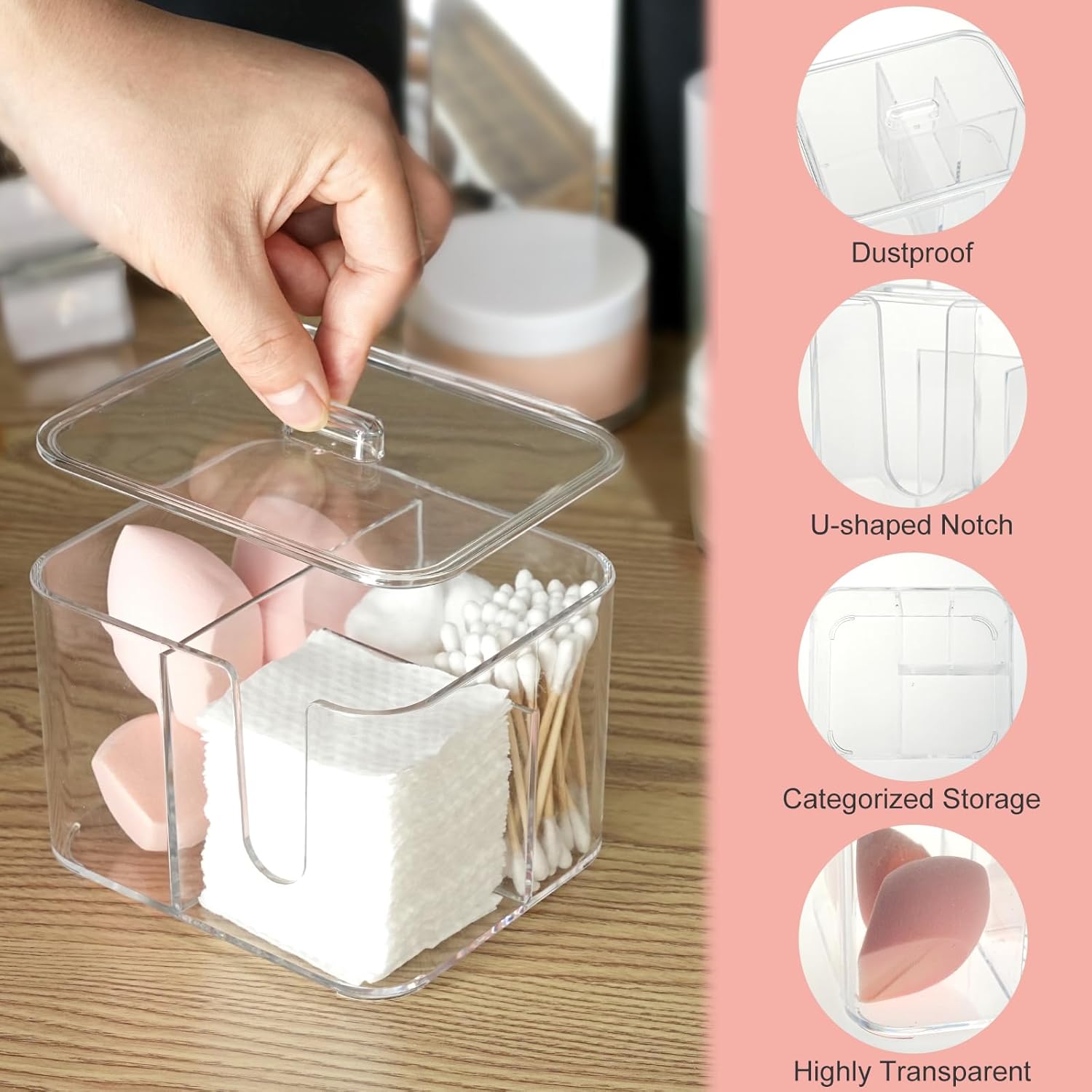 QTip Holder with 4 Compartments Clear Acrylic Organizer for Bathroom 1