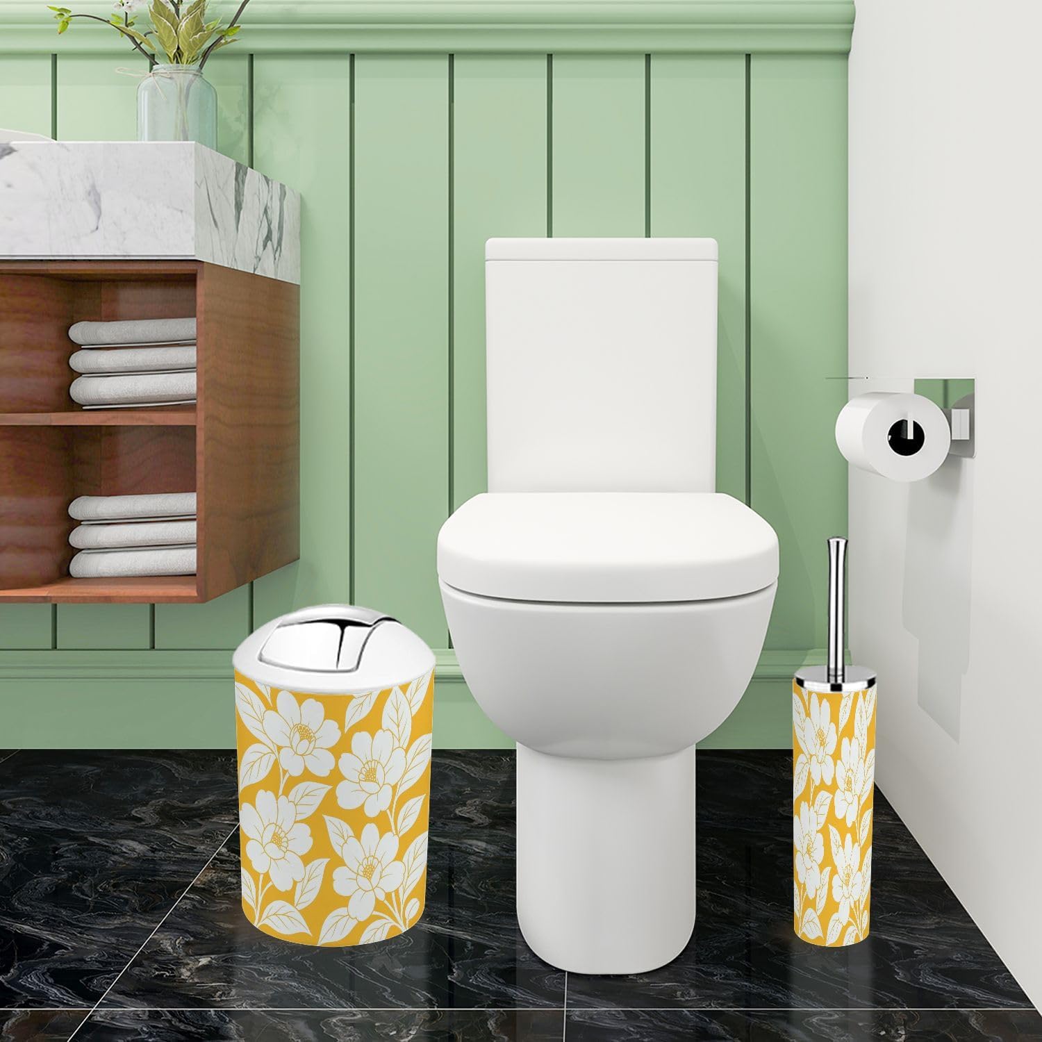 Boho Bathroom Accessories Set 6 Piece Bright Yellow Orange