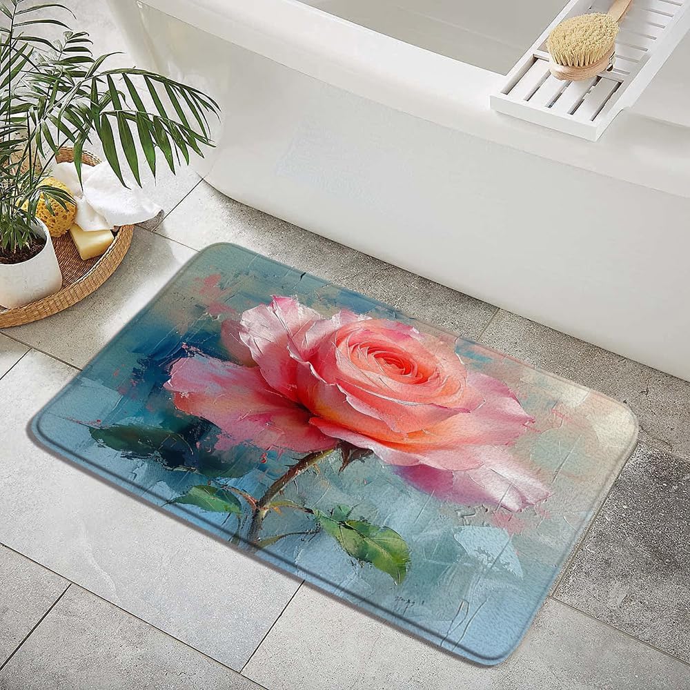 Elegant Rose Bath Mat 16x24 Inch Floral Design