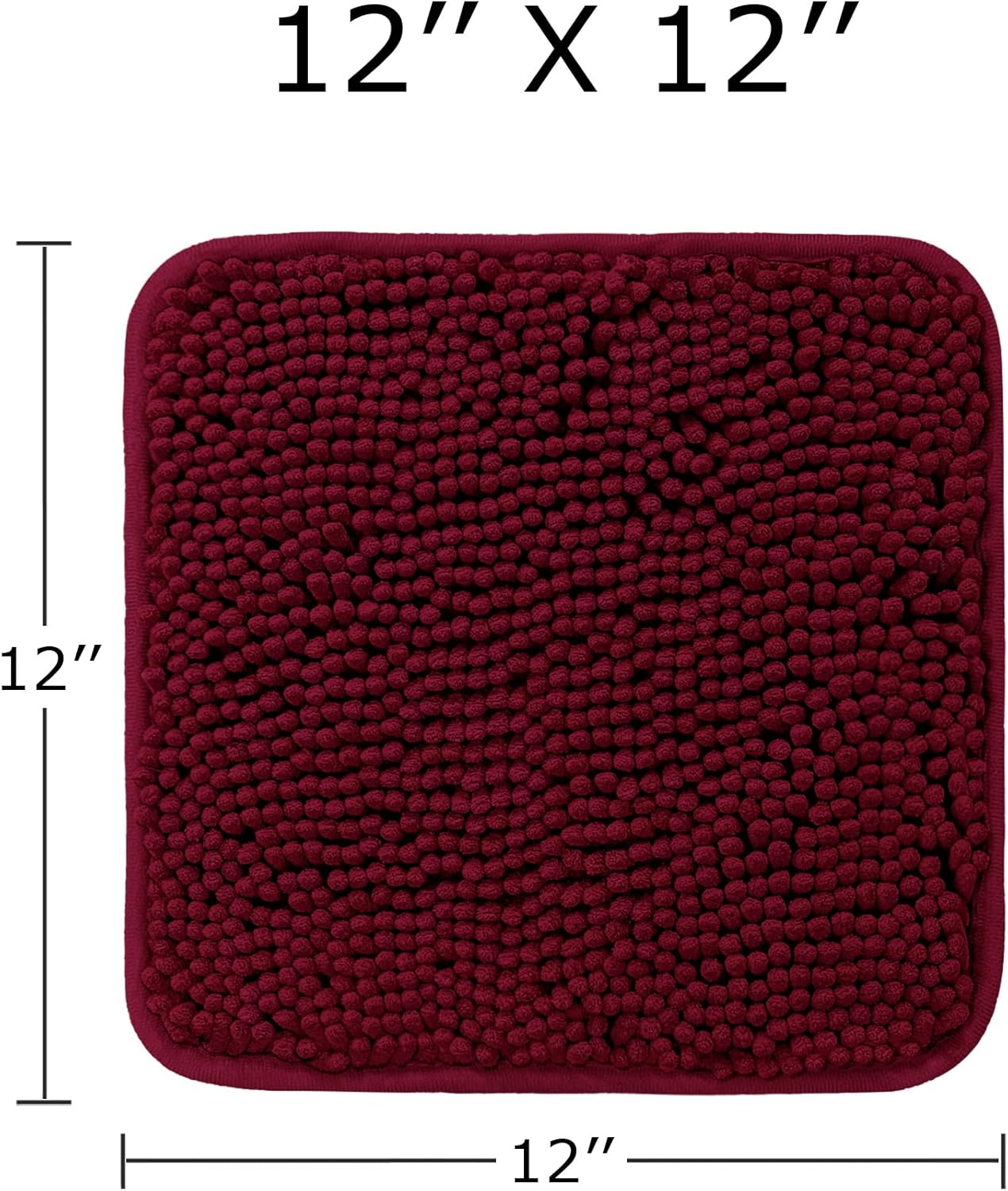 PureSwan 12x12 Small Bathroom Rug Thick Soft Chenille Non Slip Washable Absorbent Burgundy