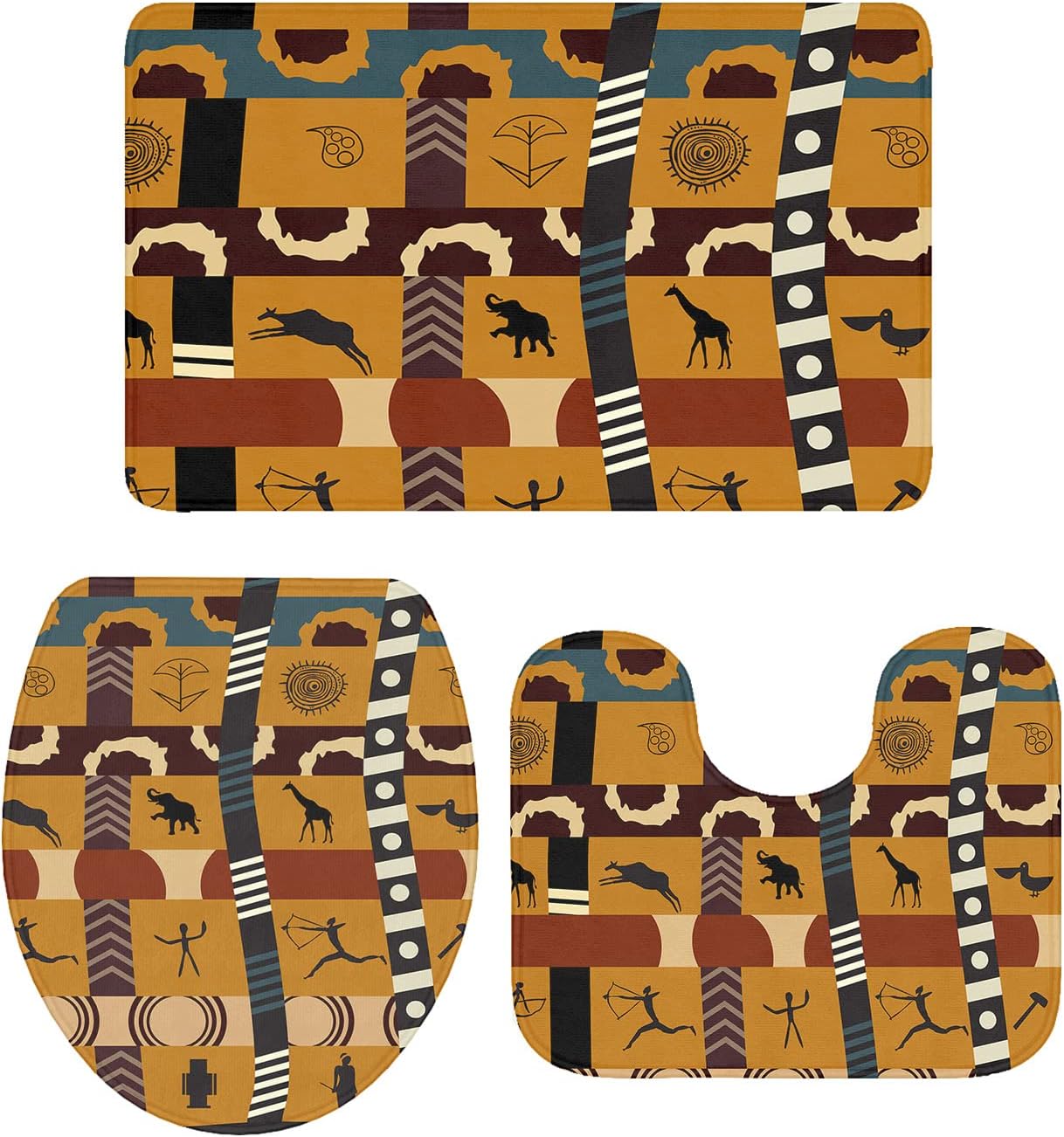YESOF66 3 Piece Bathroom Rugs Set with Non-Slip Design and Elephant Pattern