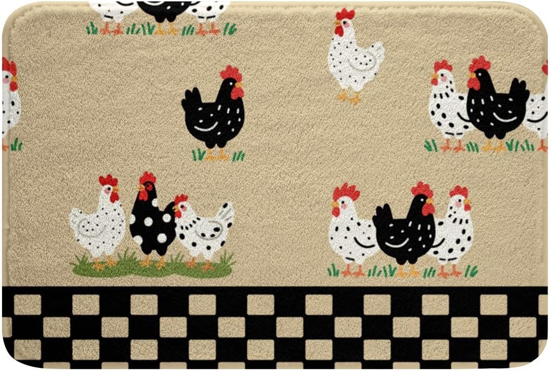 jejeloiu Chicken Bath Mats 16x24 Inch Farmhouse Animal Decor for Kids