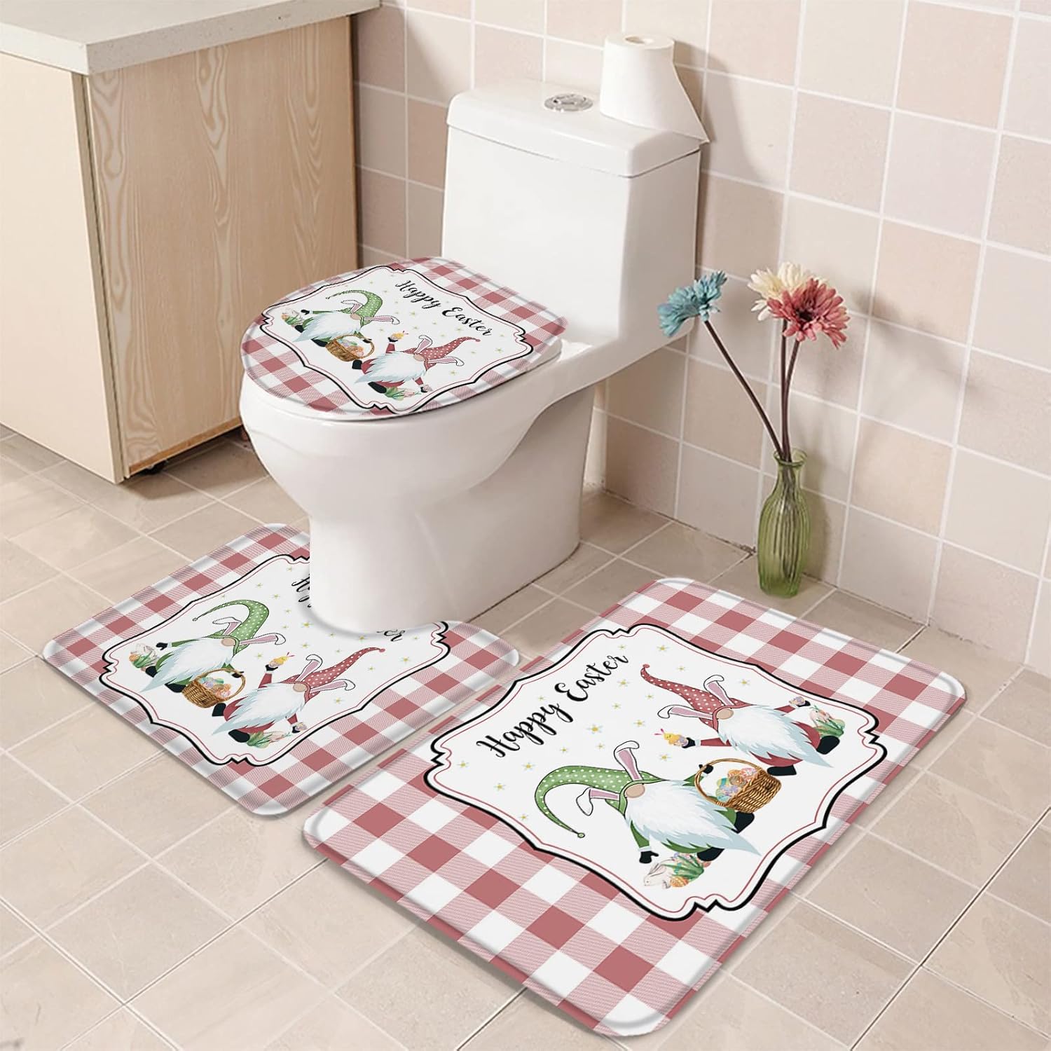 YESOF66 3 Piece Bathroom Rugs Set with Non-Slip Mat