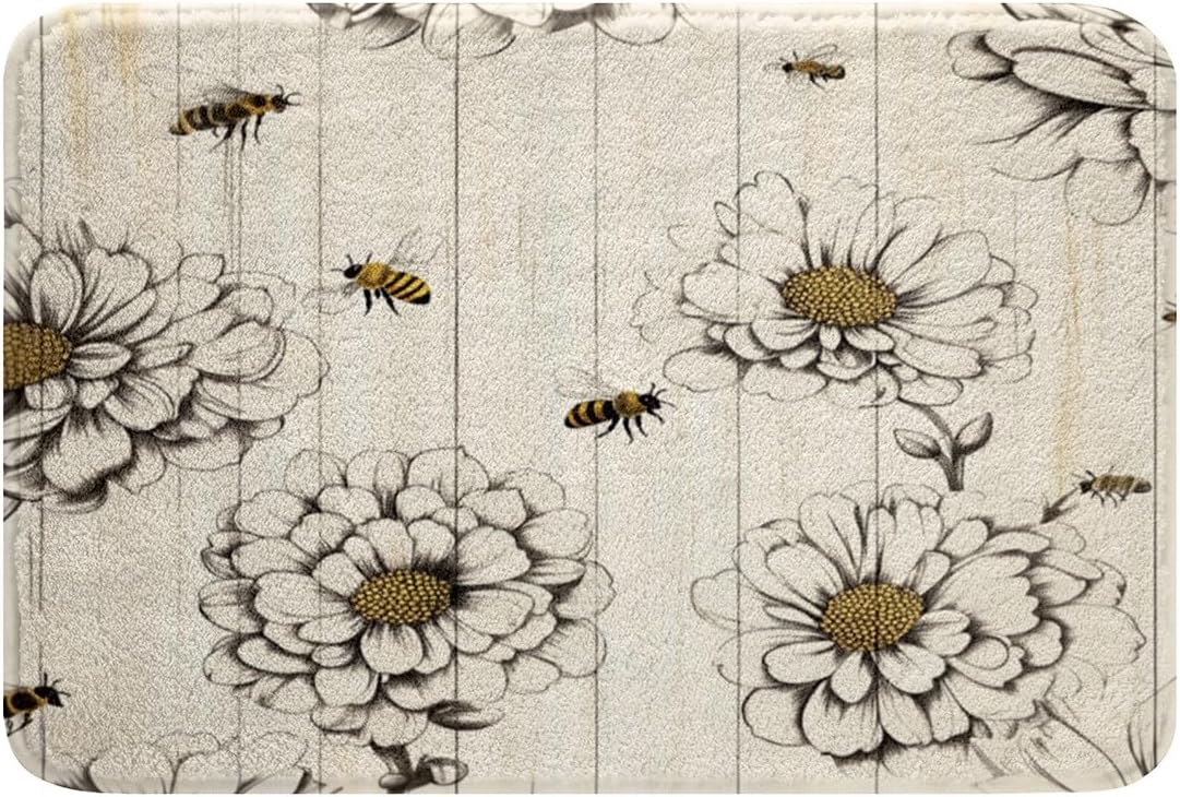 Feelyou Bee Bath Mat 16x24 Inch Floral Design
