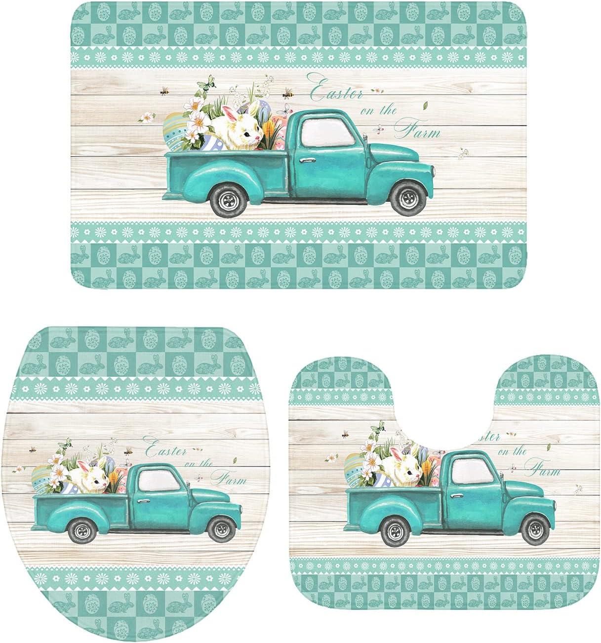 YESOF66 3 Piece Bathroom Rug Set with U Shaped Cover