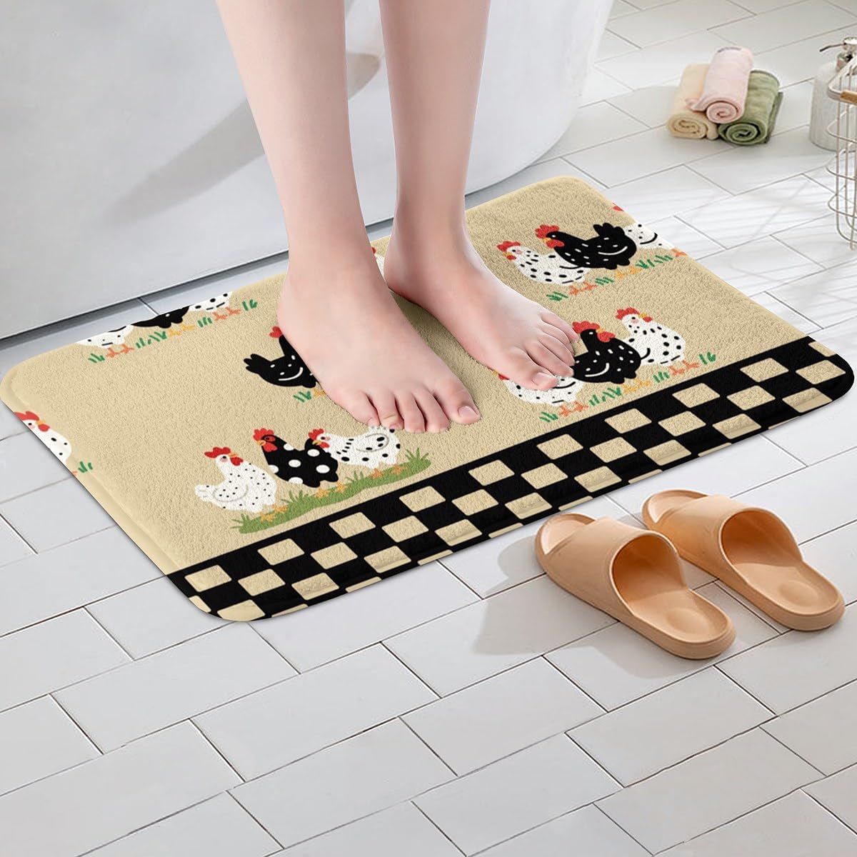 jejeloiu Chicken Bath Mats 16x24 Inch Farmhouse Animal Decor for Kids